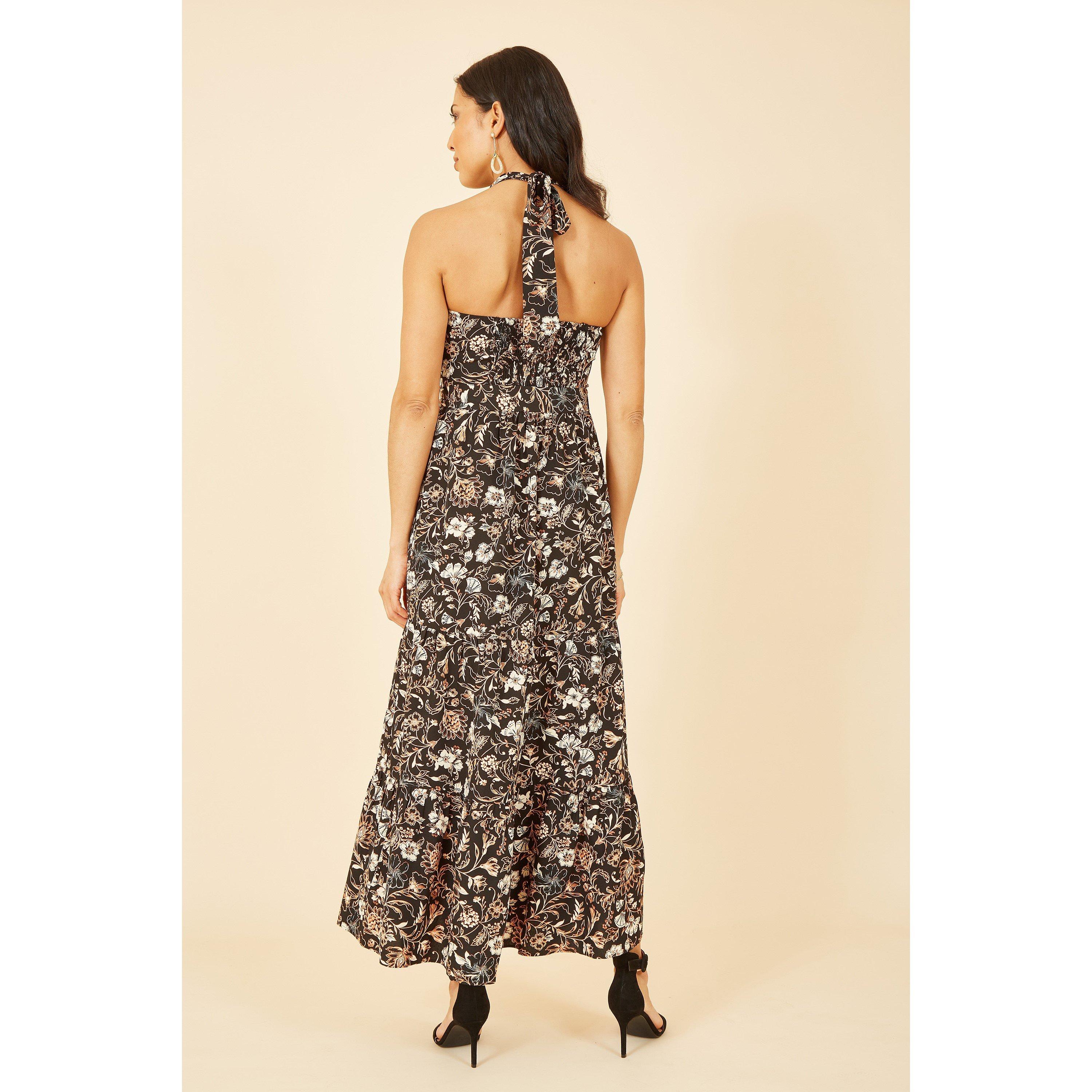 Black - Yumi - Black Batik Cross Neck Maxi Dress - 4