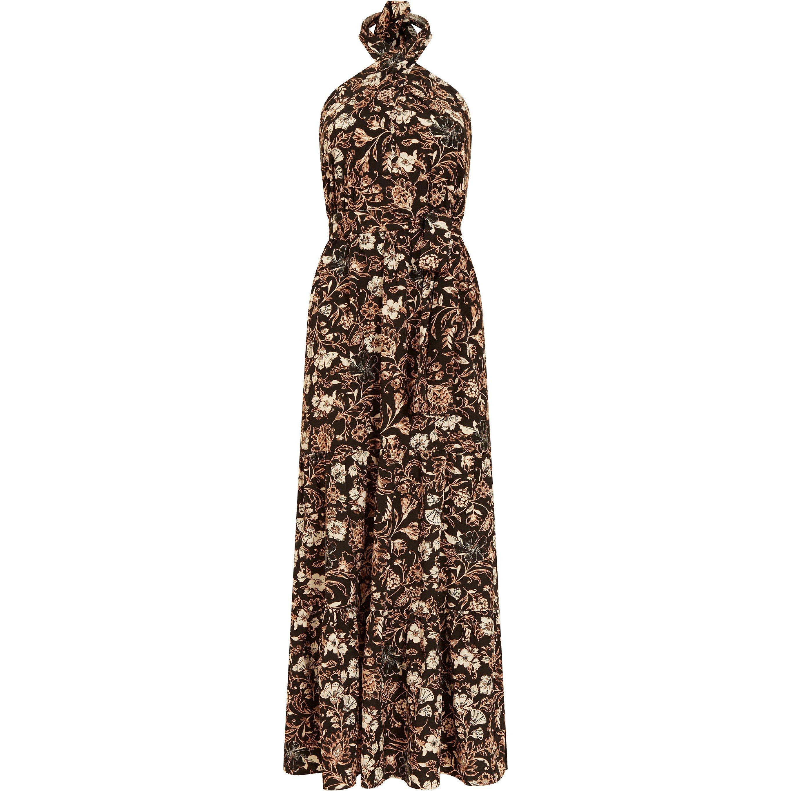 Black - Yumi - Black Batik Cross Neck Maxi Dress - 5