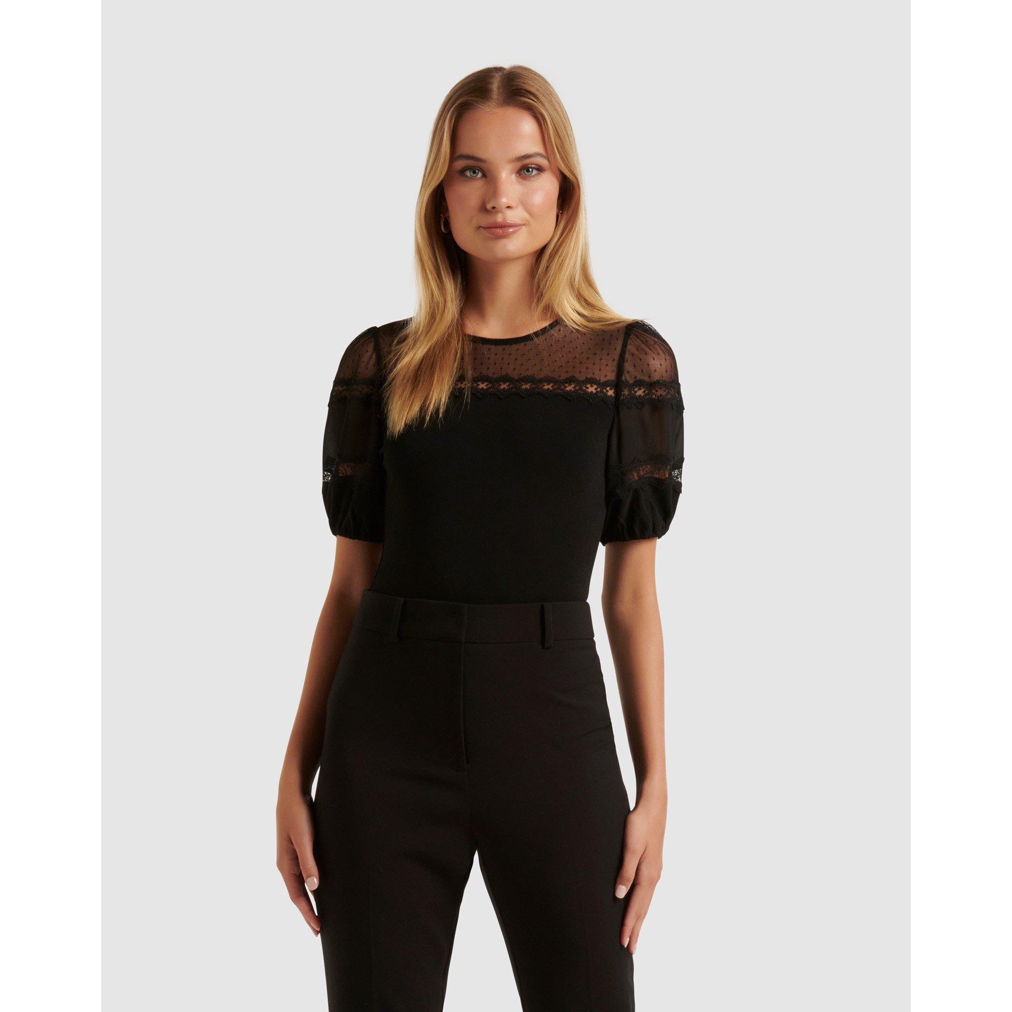 Black - Forever New - Matilda Spliced Puff Sleeve Top - 2