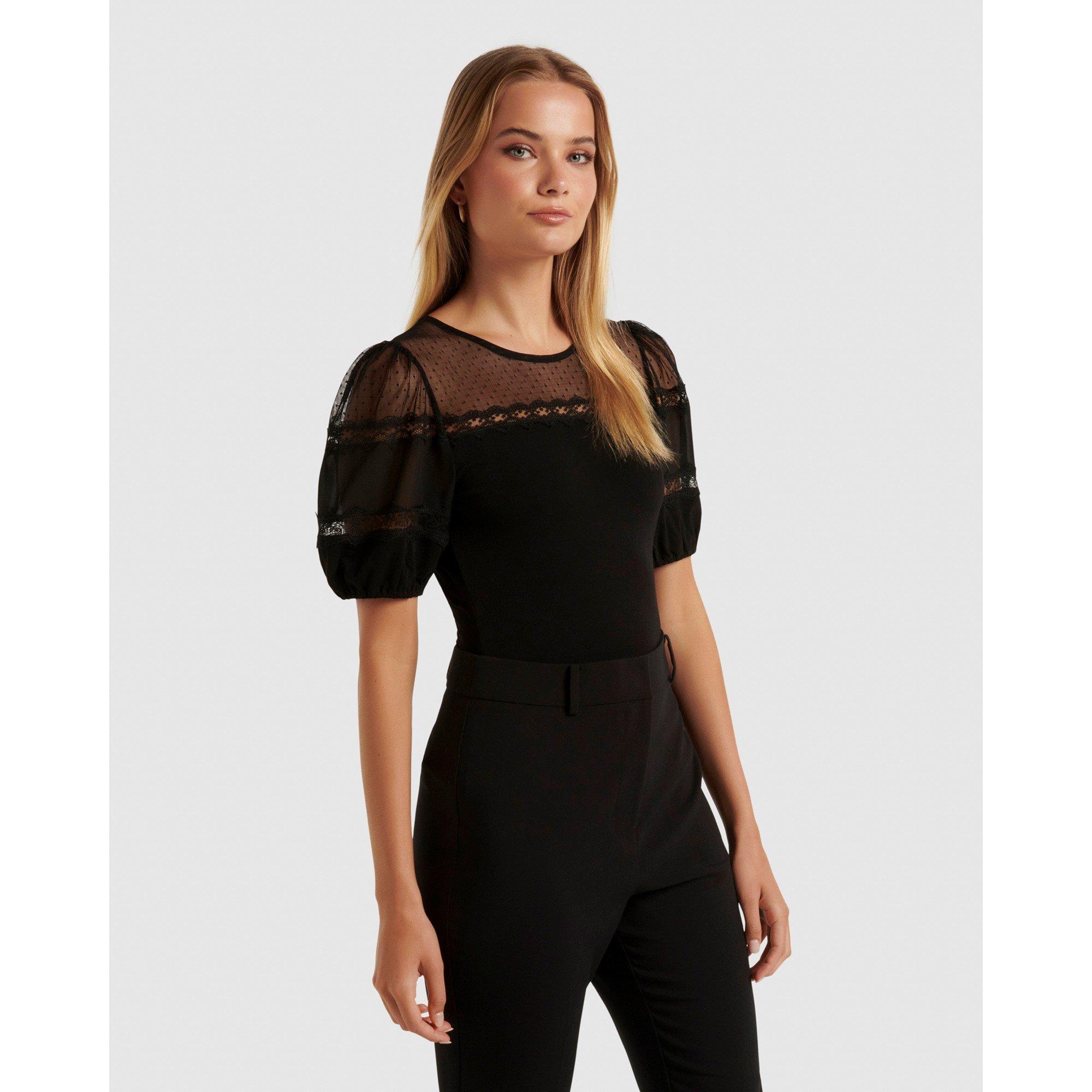 Black - Forever New - Matilda Spliced Puff Sleeve Top - 4