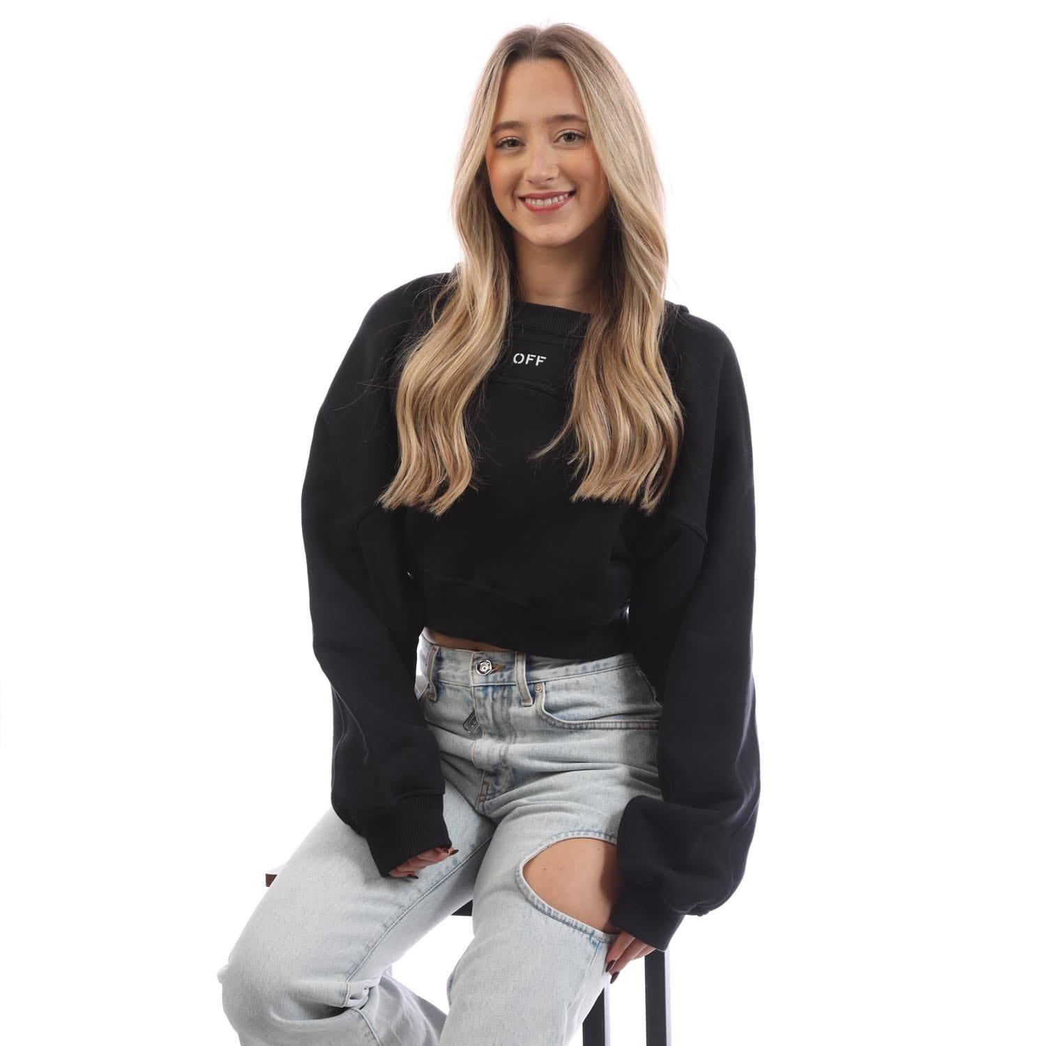 Black-White - Off White - Off Stamp Round Crop Crewneck Sweatshirt - 4