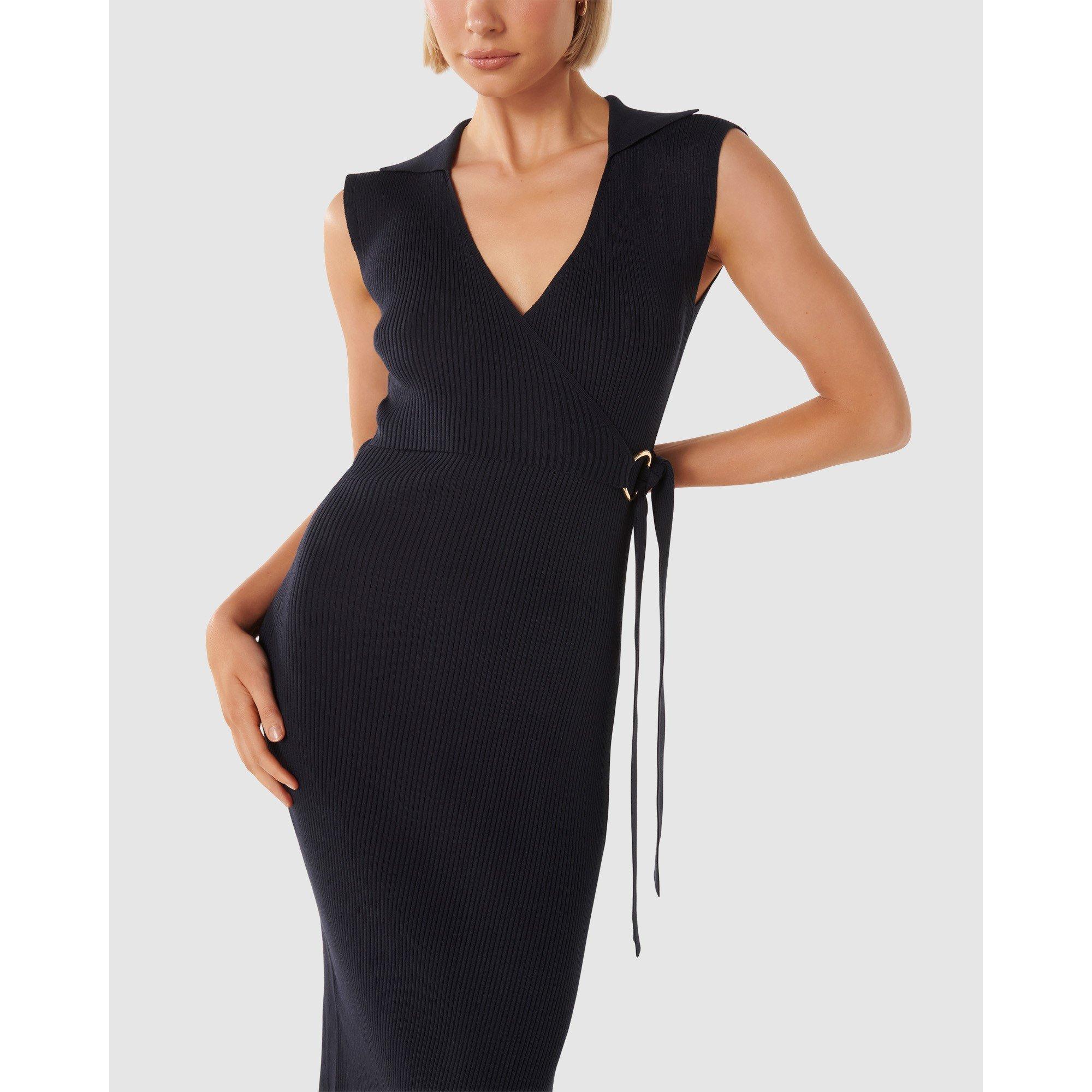 Navy - Forever New - Liv Sleeveless Collar Wrap Knit Dress - 2