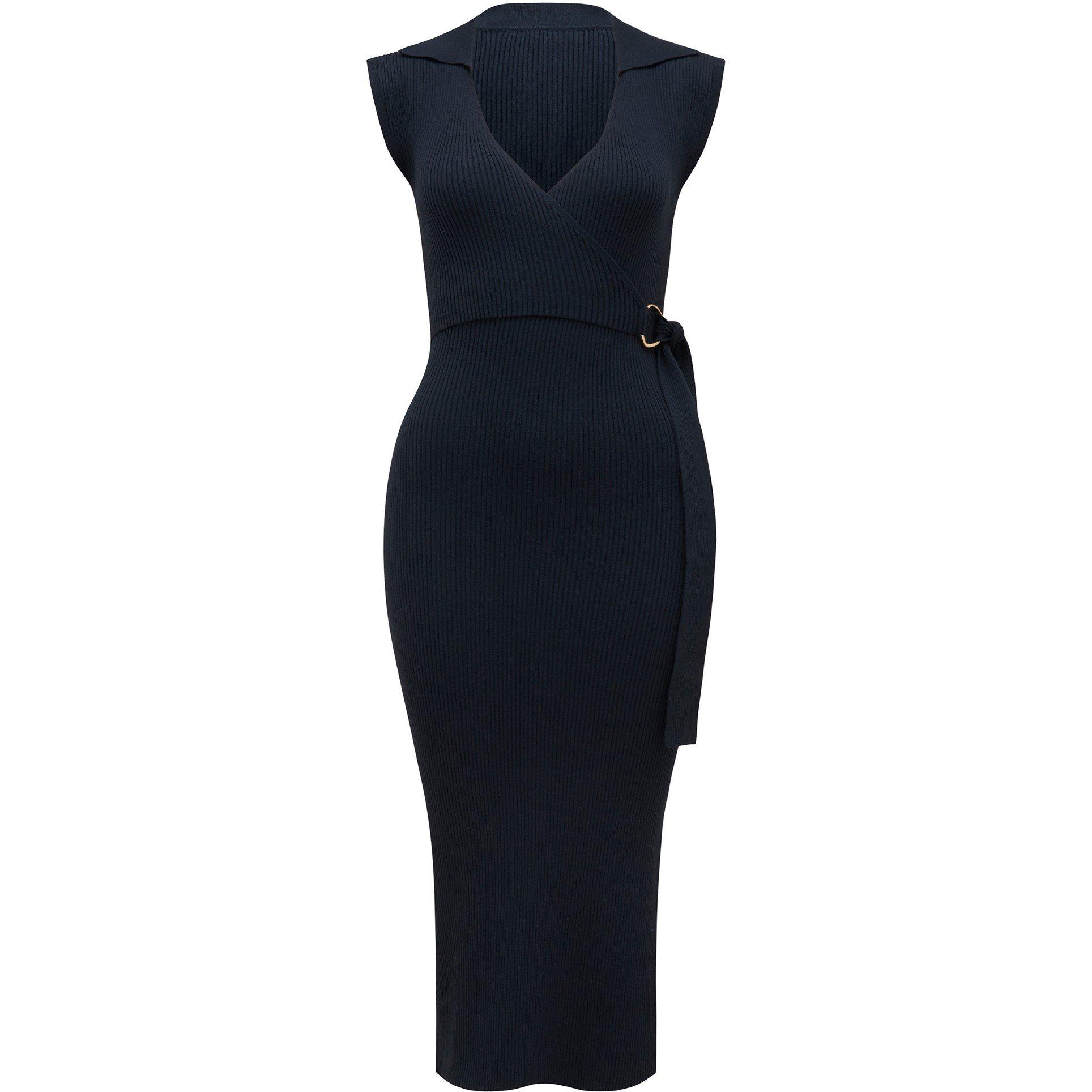 Navy - Forever New - Liv Sleeveless Collar Wrap Knit Dress - 5