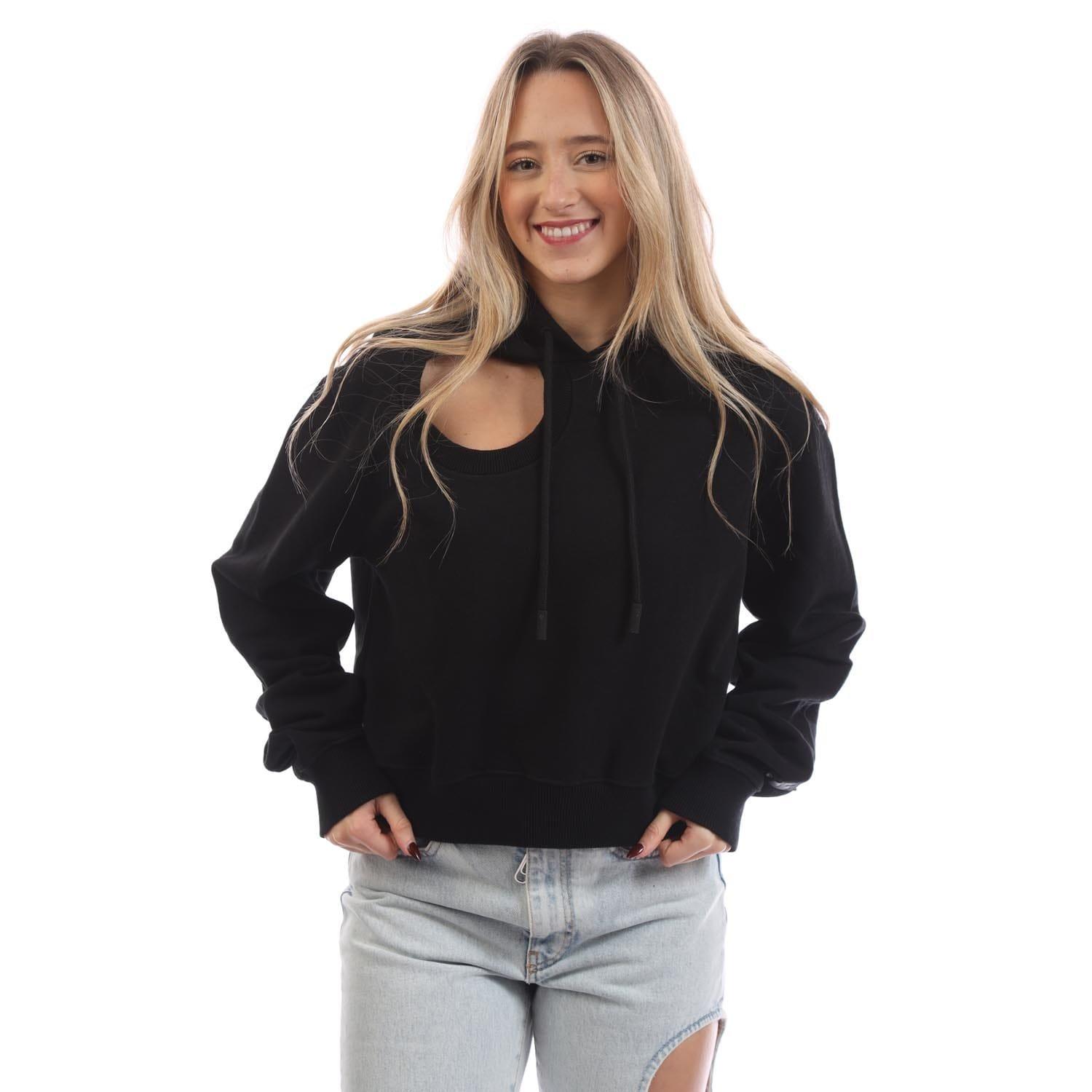 Black - Off White - Meteor Flag Cropped Hoodie - 1