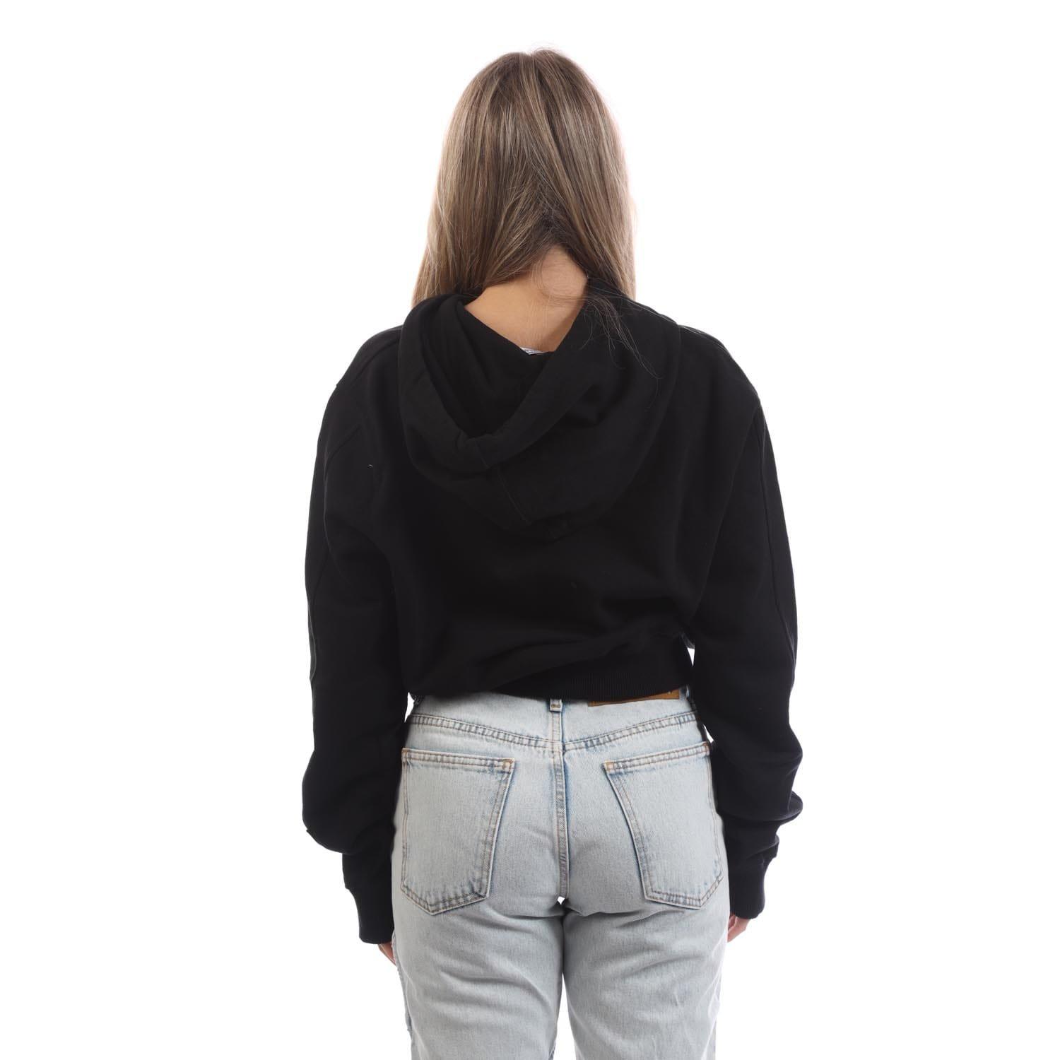 Black - Off White - Meteor Flag Cropped Hoodie - 3