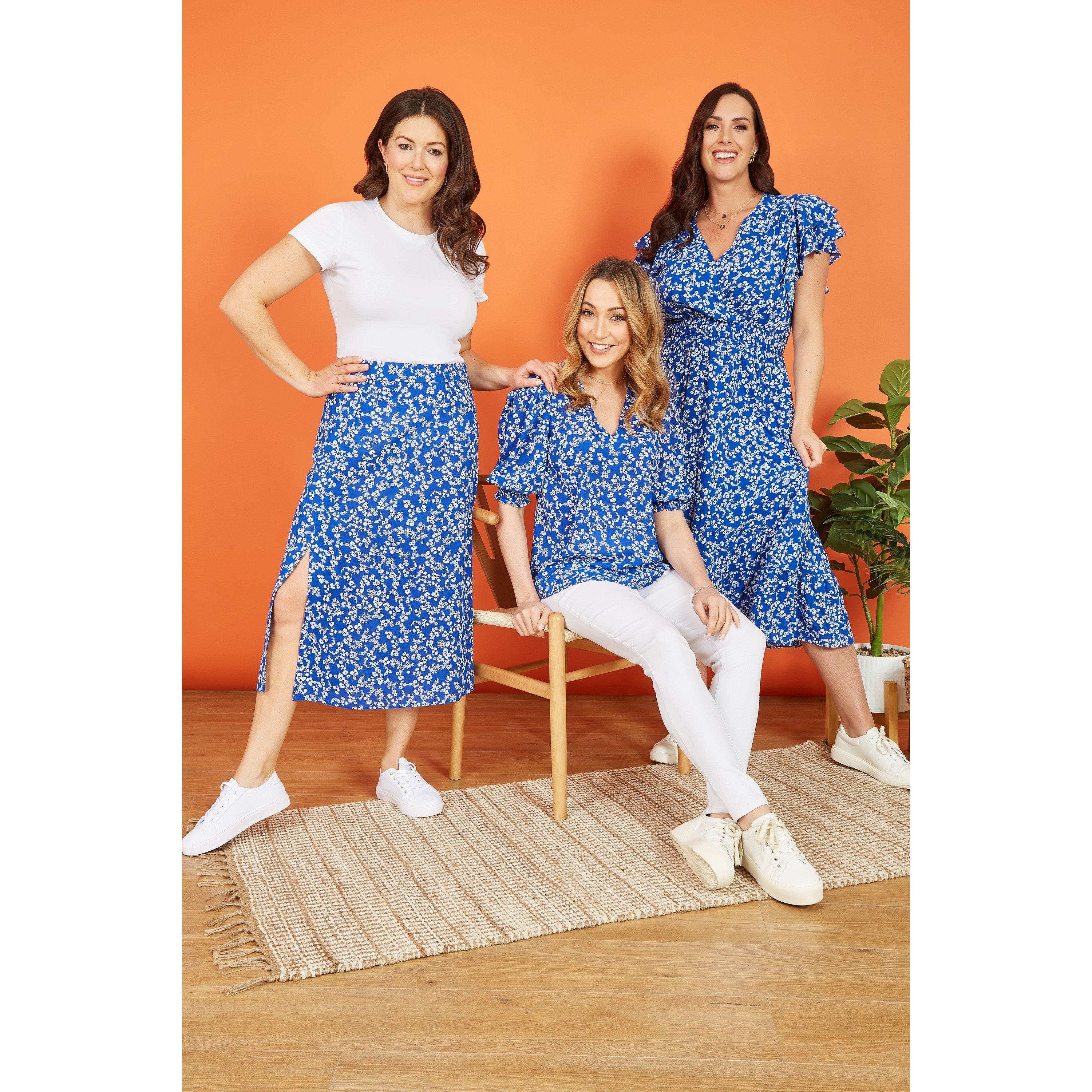 Blue - Yumi - Blue Ditsy Print Puff Sleeve Top - 2