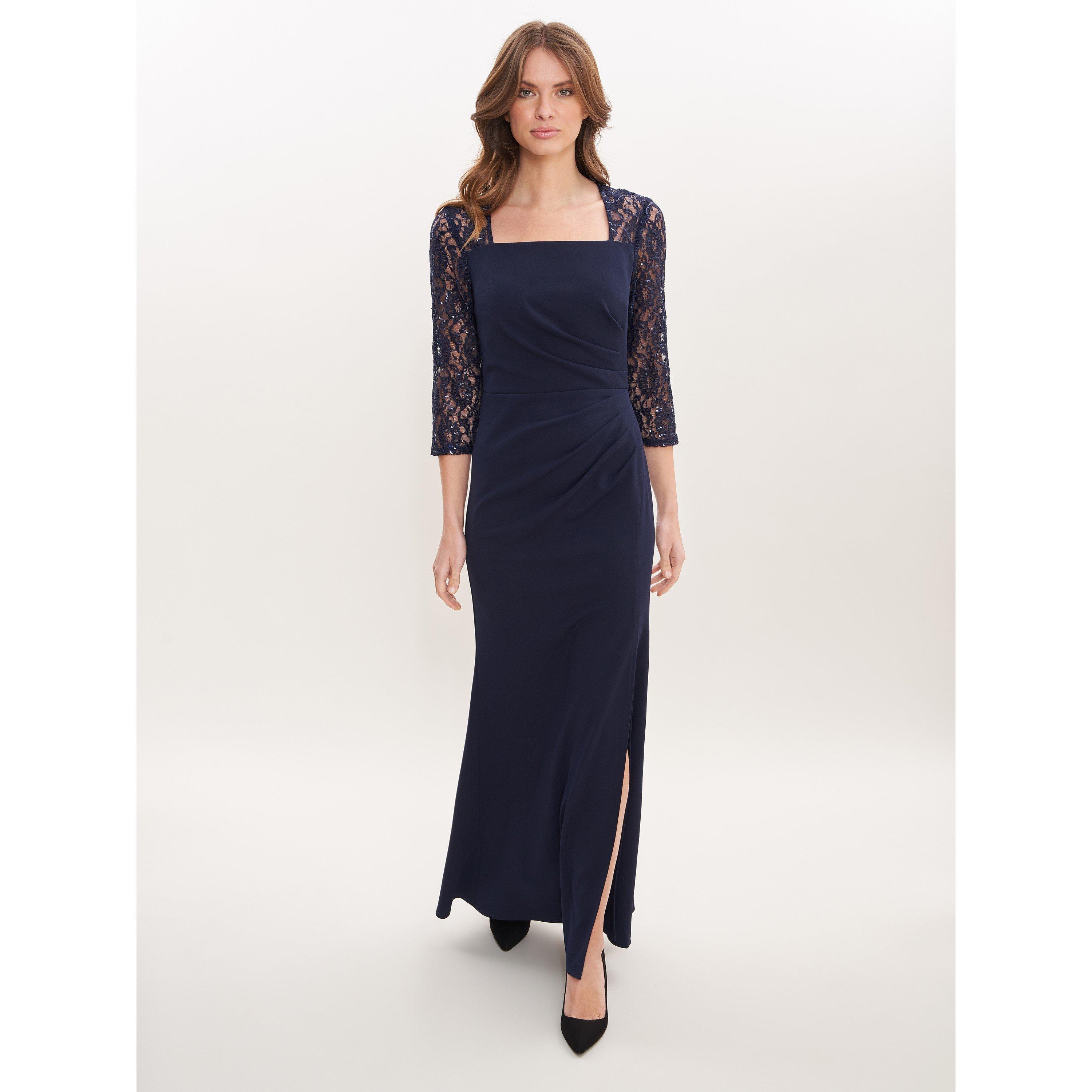 Gina Bacconi Women's Una Maxi Dress With Lace Sleeves - Navy - 16