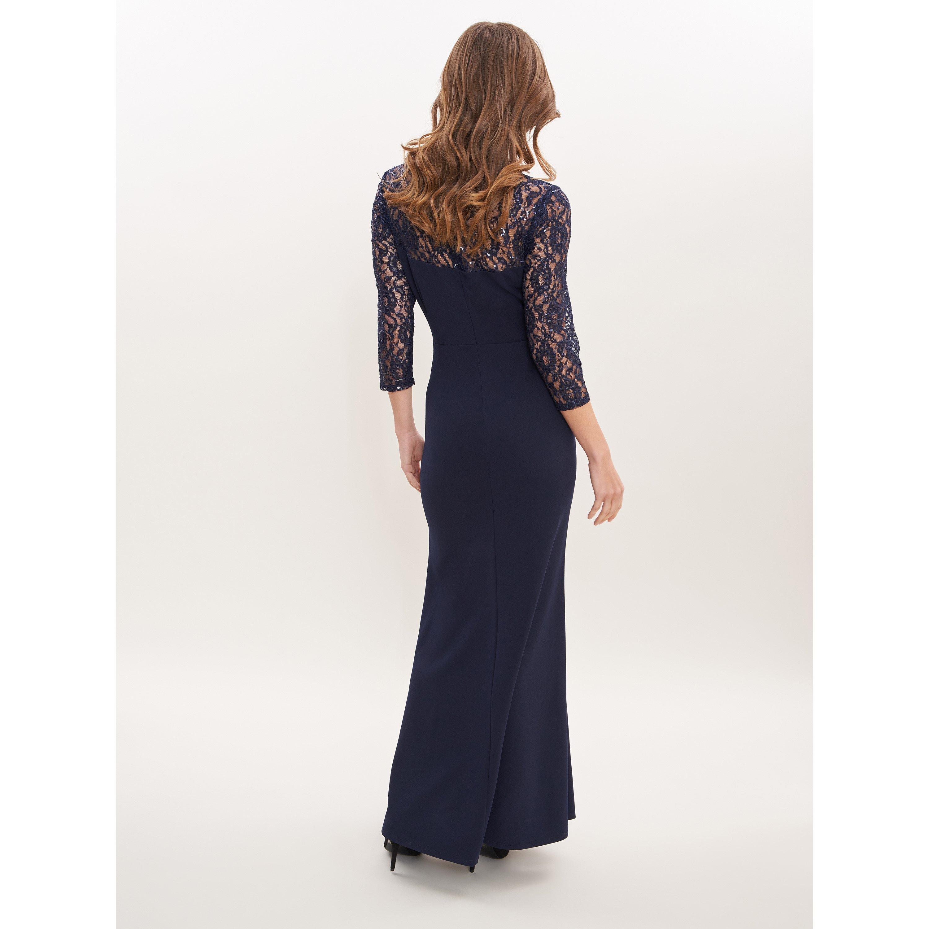 Navy - Gina Bacconi - Una maxi dress with lace sleeves - 2