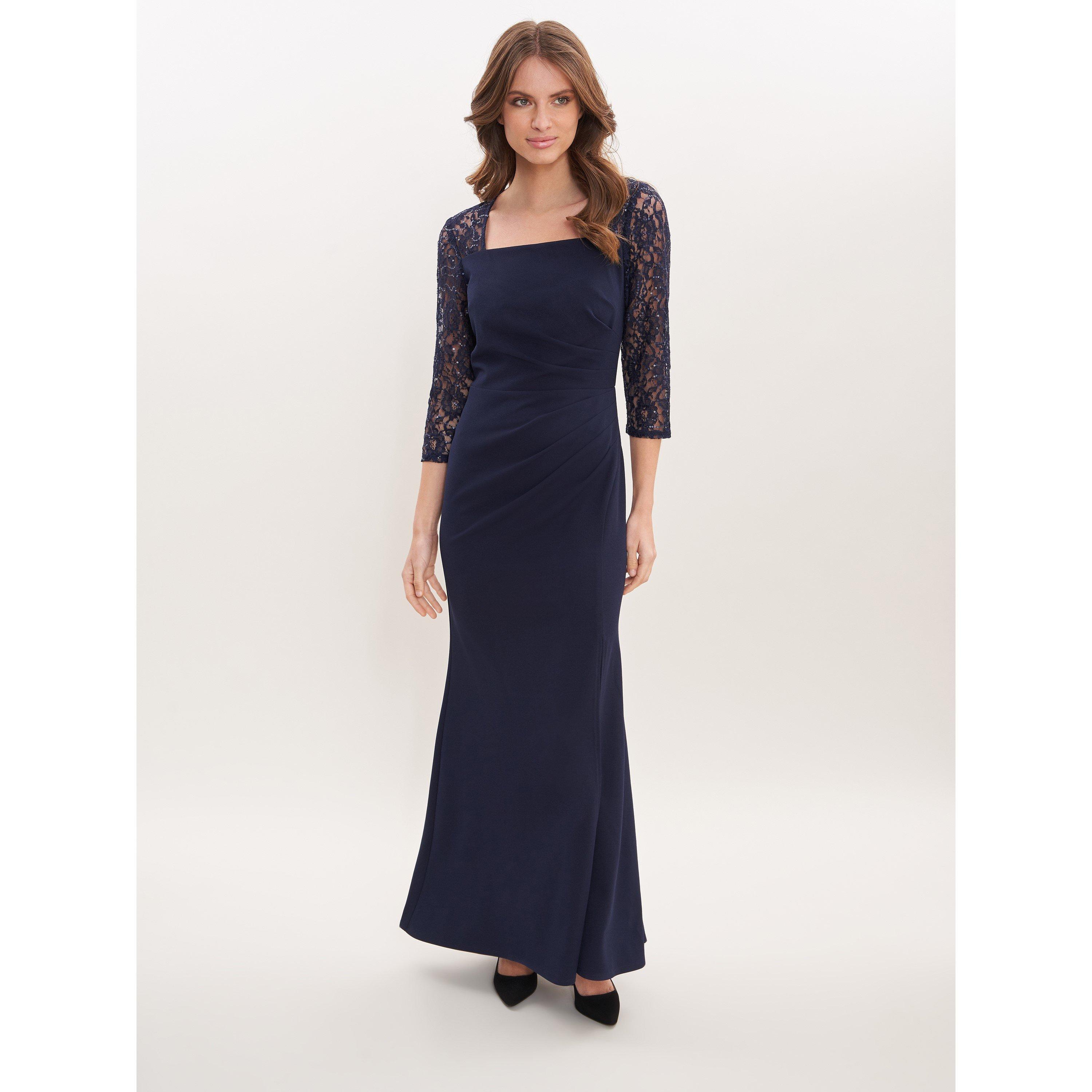 Navy - Gina Bacconi - Una maxi dress with lace sleeves - 3