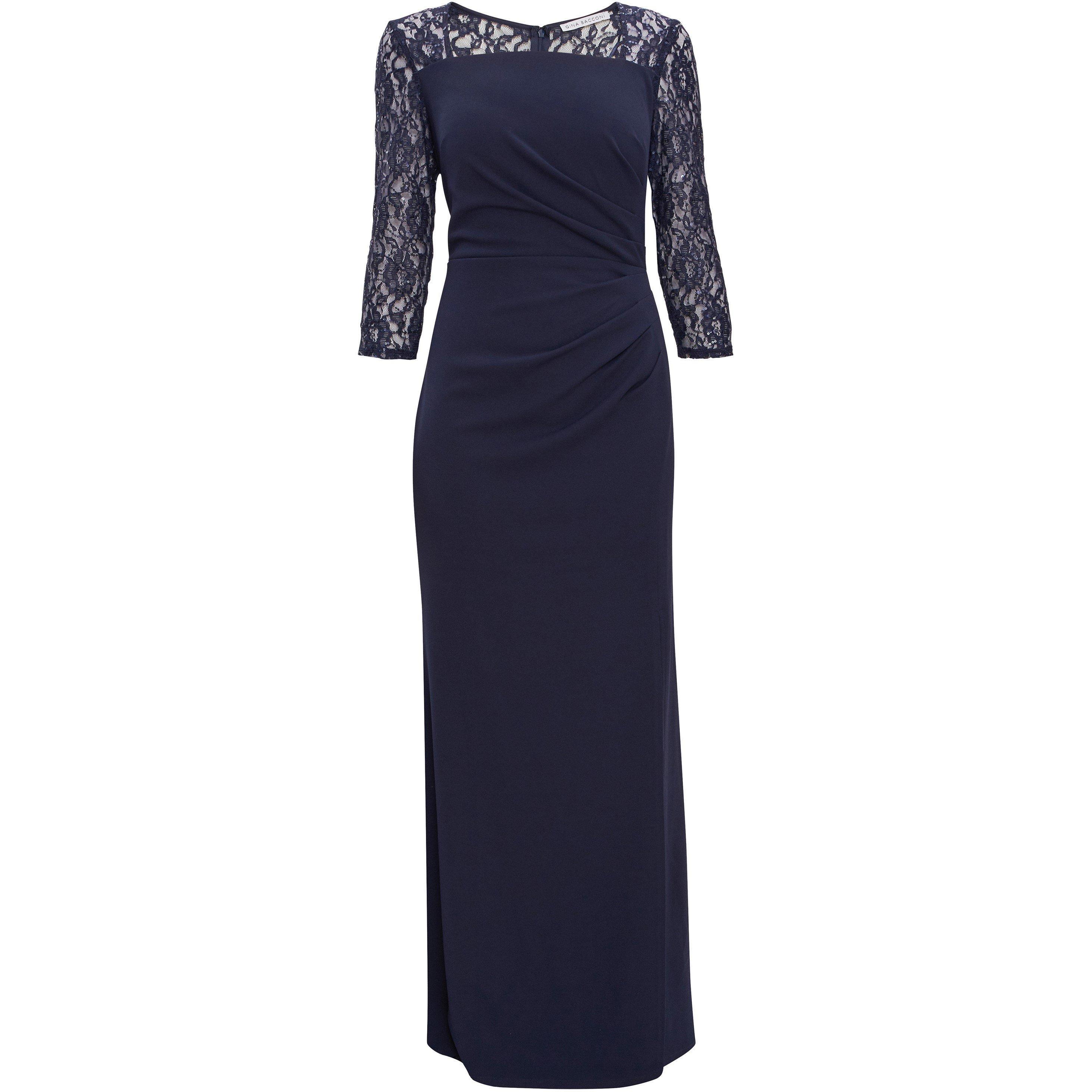 Navy - Gina Bacconi - Una maxi dress with lace sleeves - 4