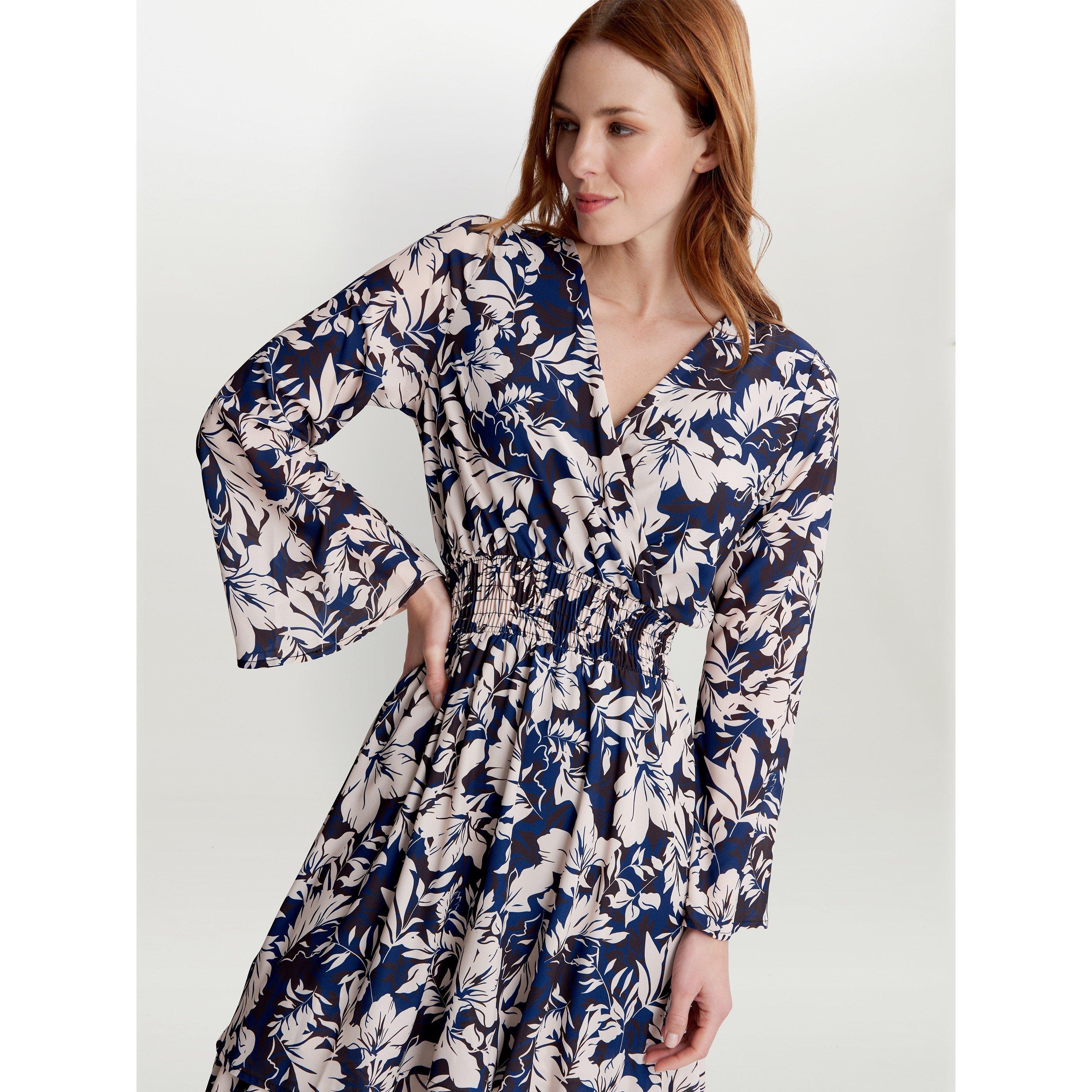 Navy - Gina Bacconi - ALARICE V NECK ROUCHED WAIST DRESS - 4