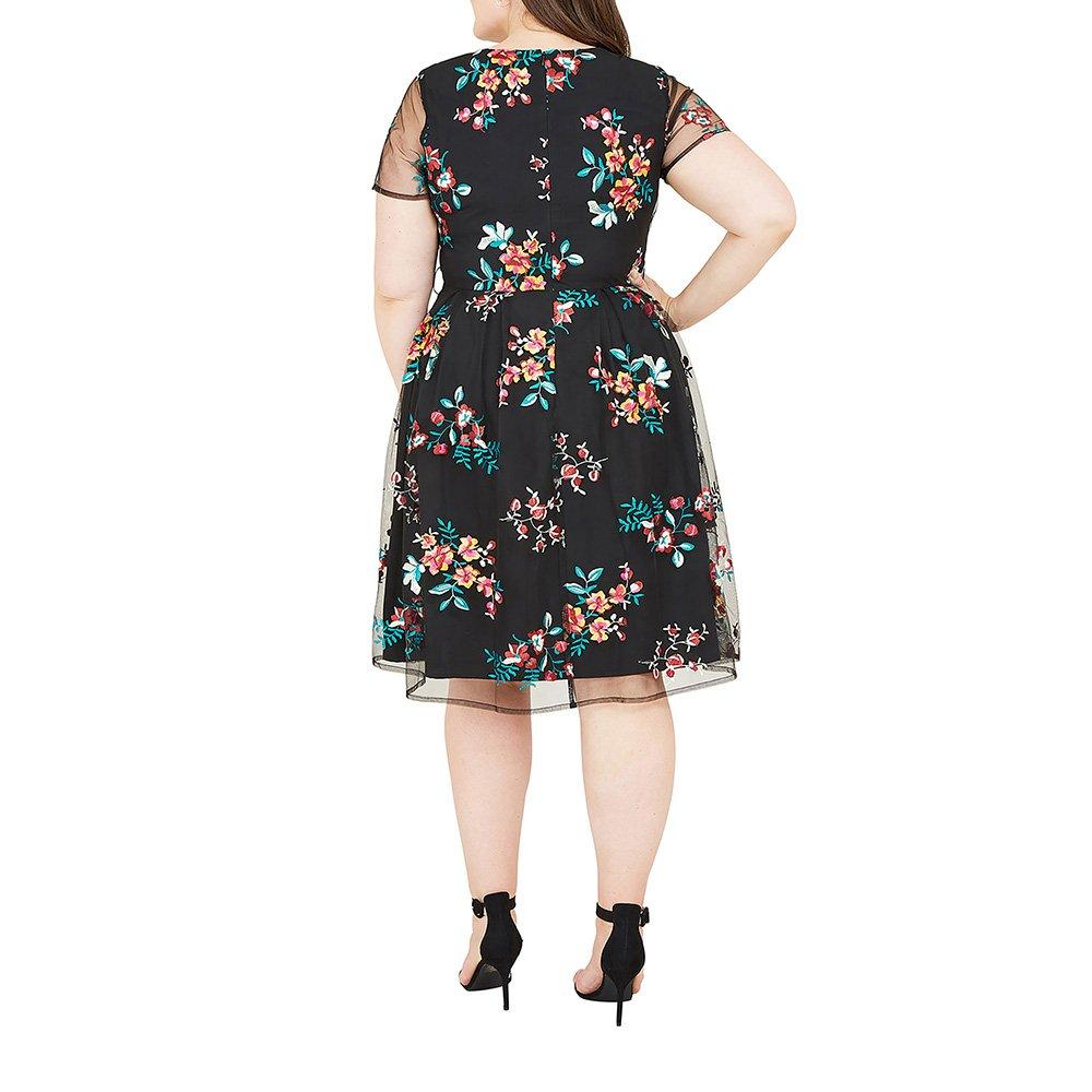 Black - Yumi - Black Embroidered Floral Skater Dress - 3