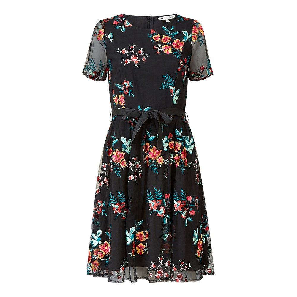 Black - Yumi - Black Embroidered Floral Skater Dress - 4
