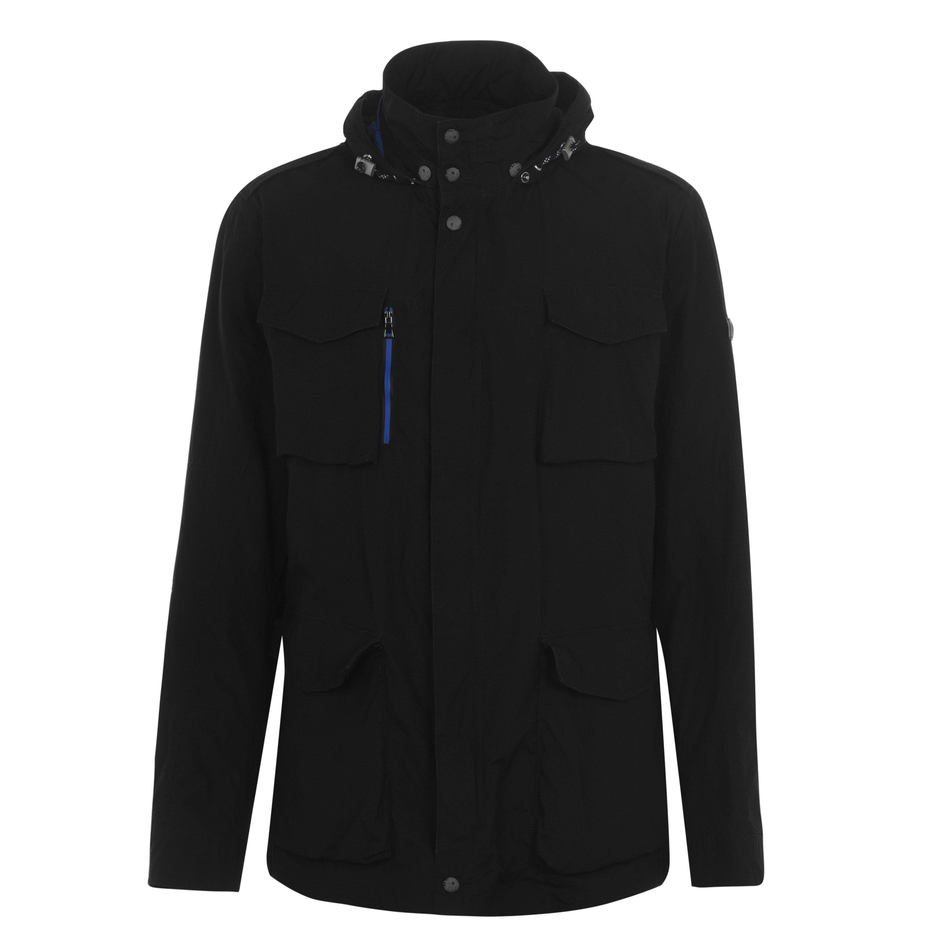 Navy - Bugatti - Men's Double-Breasted Water Resistant Hooded Pea Coat - 1