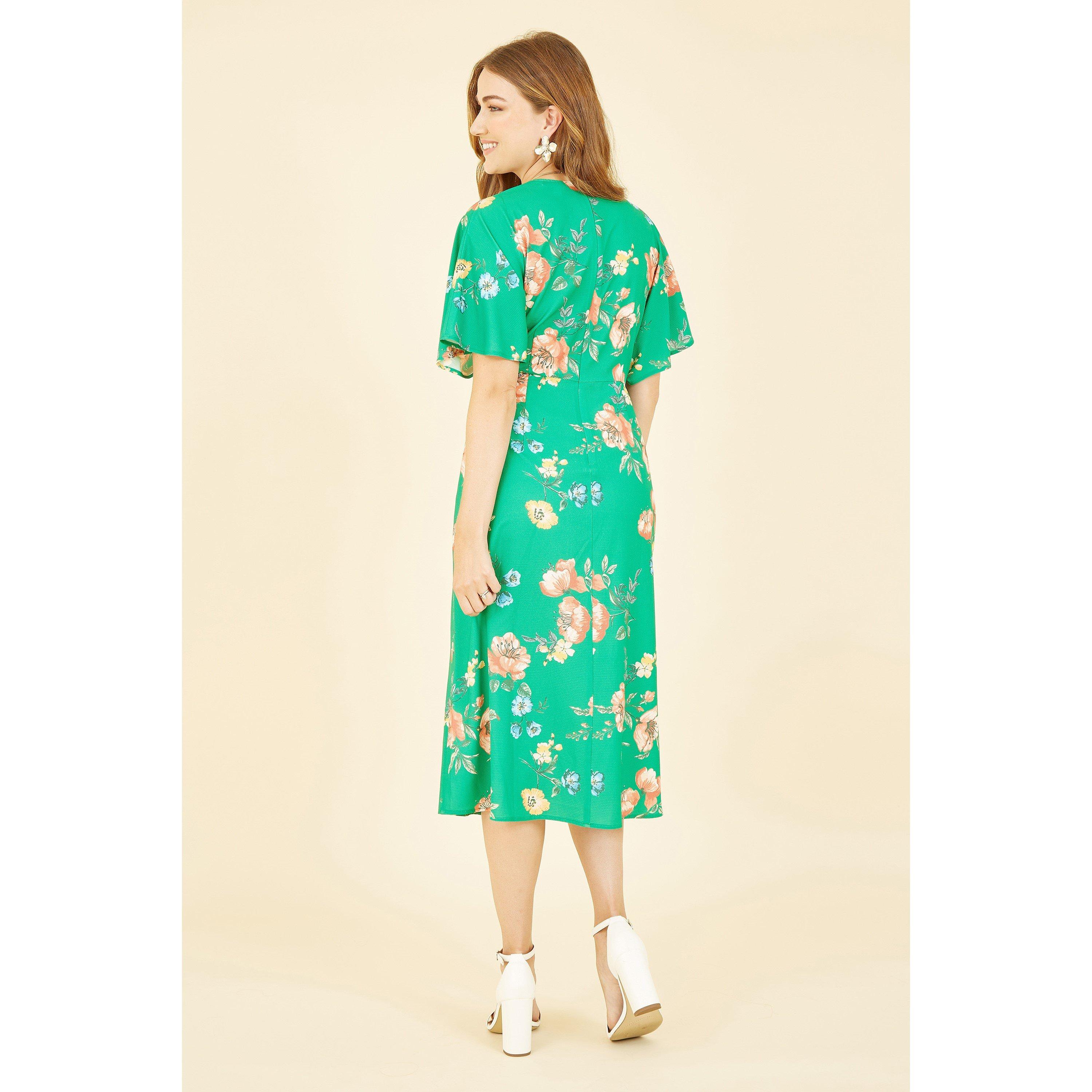 Green - Yumi - Green Floral Kimono Midi Dress - 3