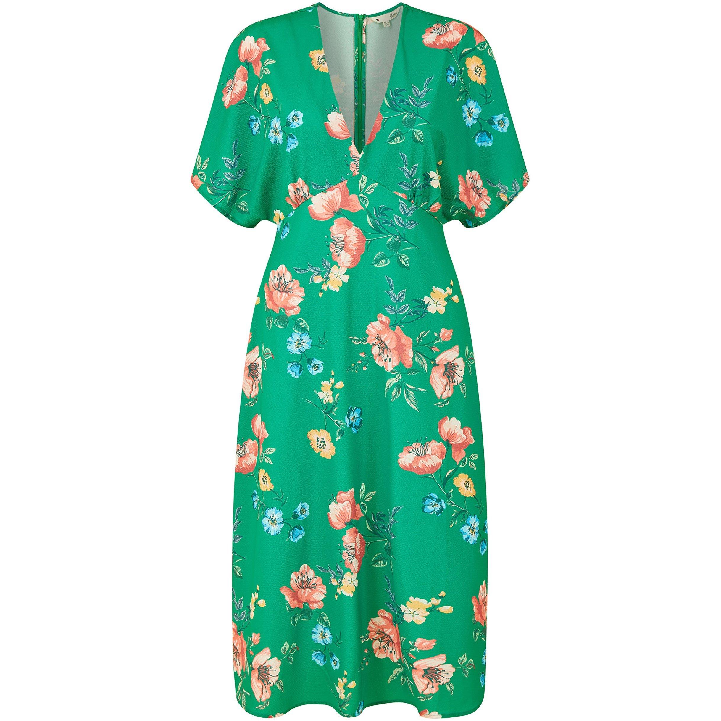 Green - Yumi - Green Floral Kimono Midi Dress - 4