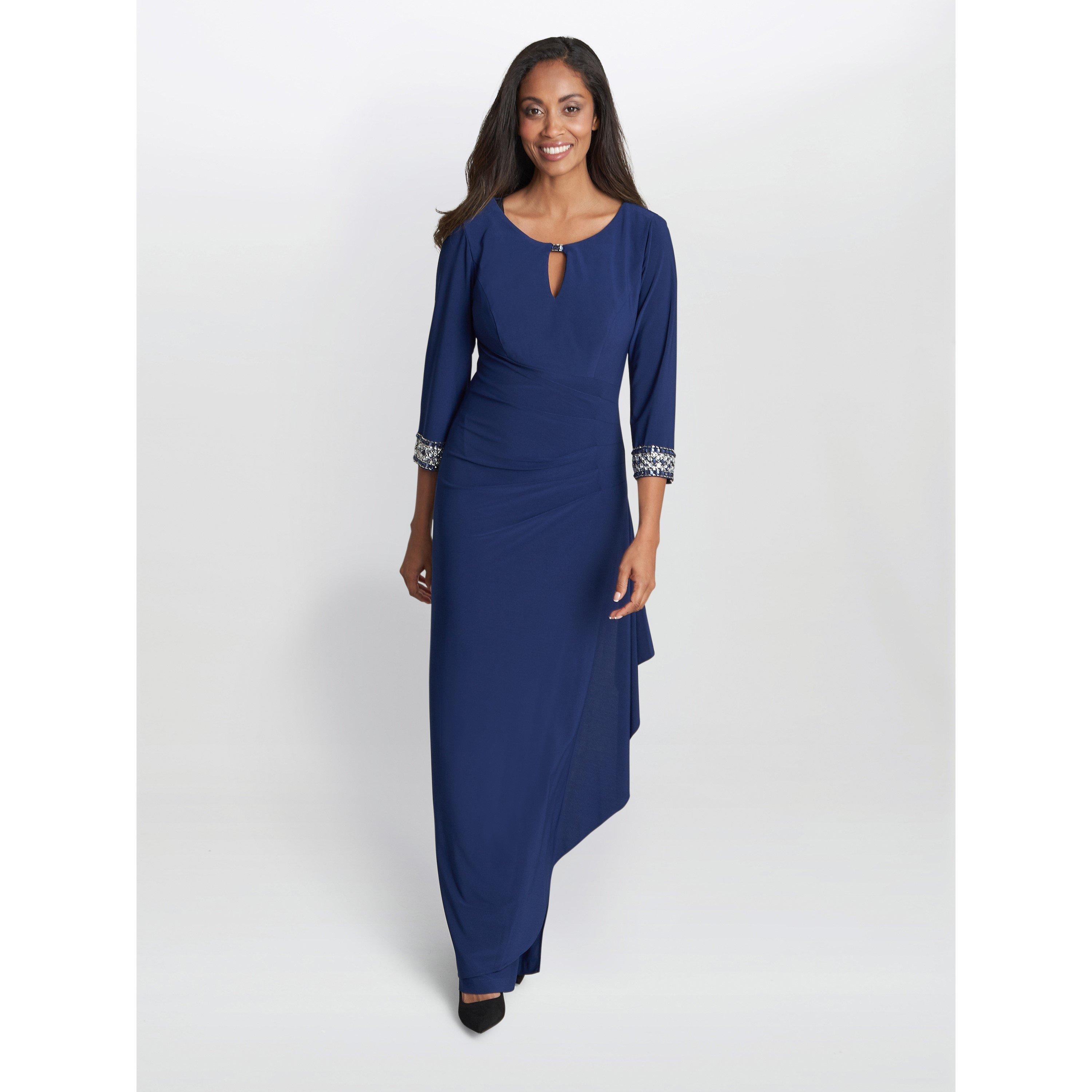 Cosmic Blue - Gina Bacconi - Akia Long Jersey A-Line Dress - 1