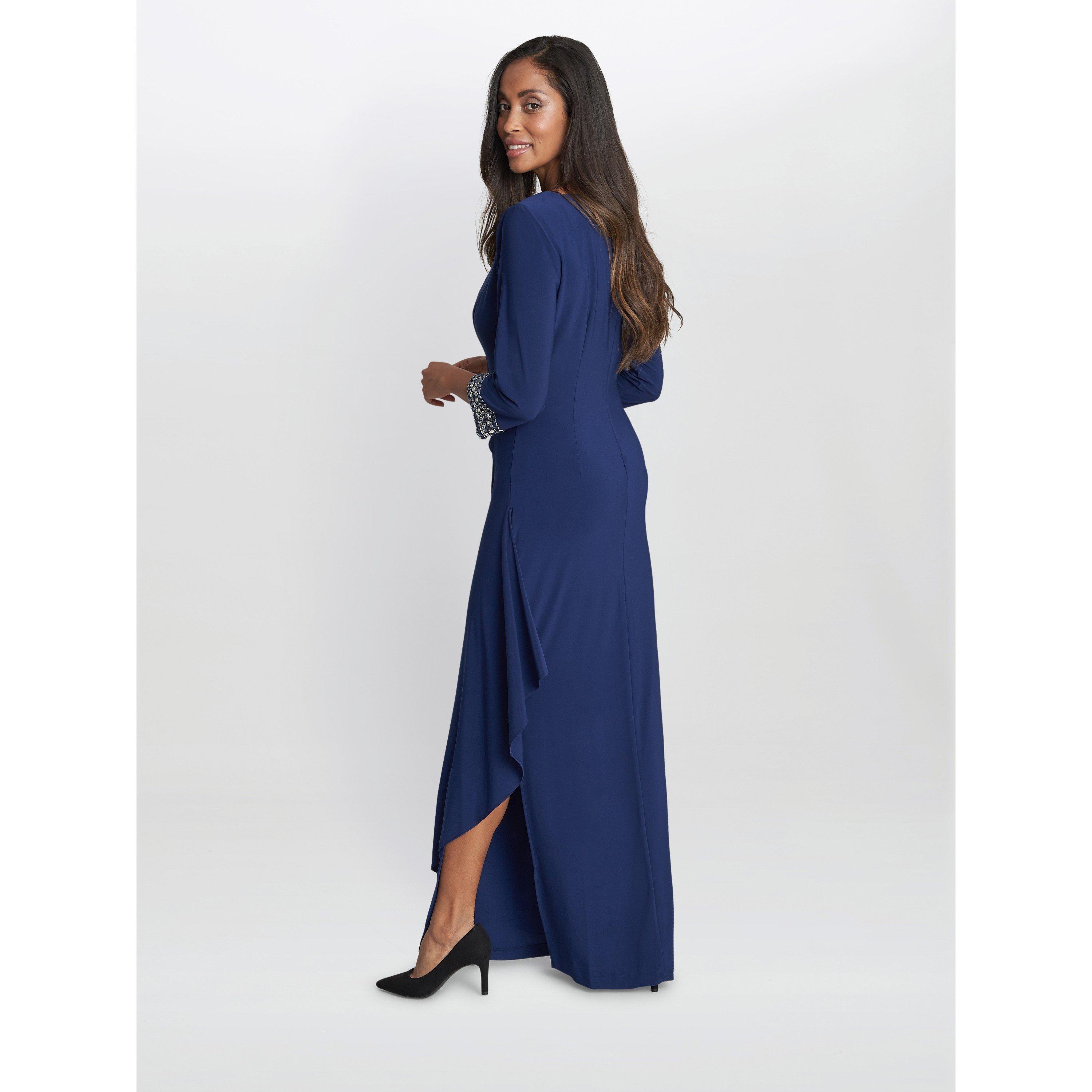 Cosmic Blue - Gina Bacconi - Akia Long Jersey A-Line Dress - 2