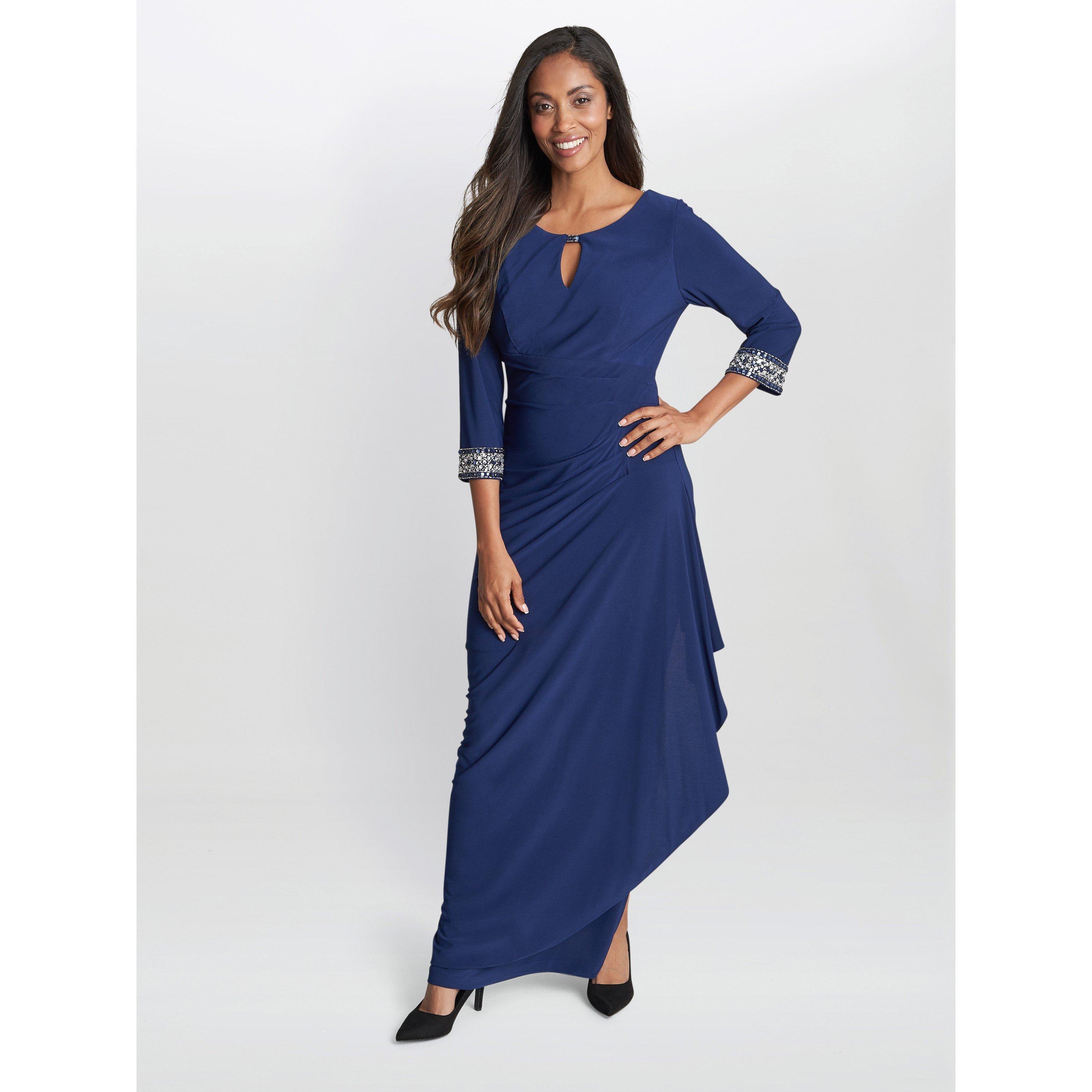 Cosmic Blue - Gina Bacconi - Akia Long Jersey A-Line Dress - 3