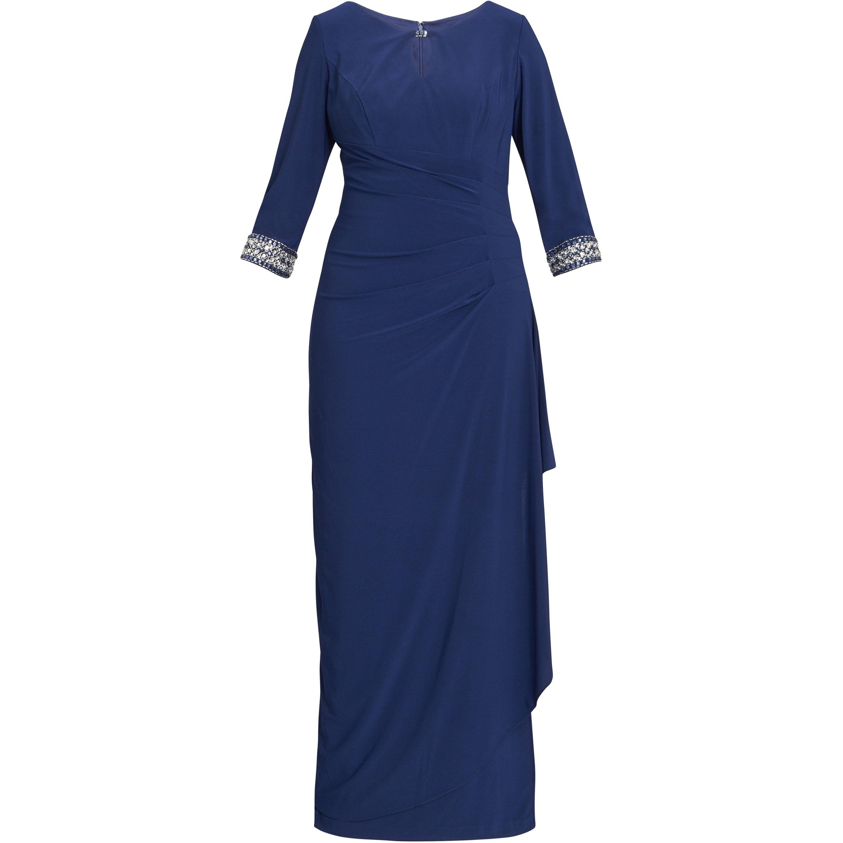 Cosmic Blue - Gina Bacconi - Akia Long Jersey A-Line Dress - 4