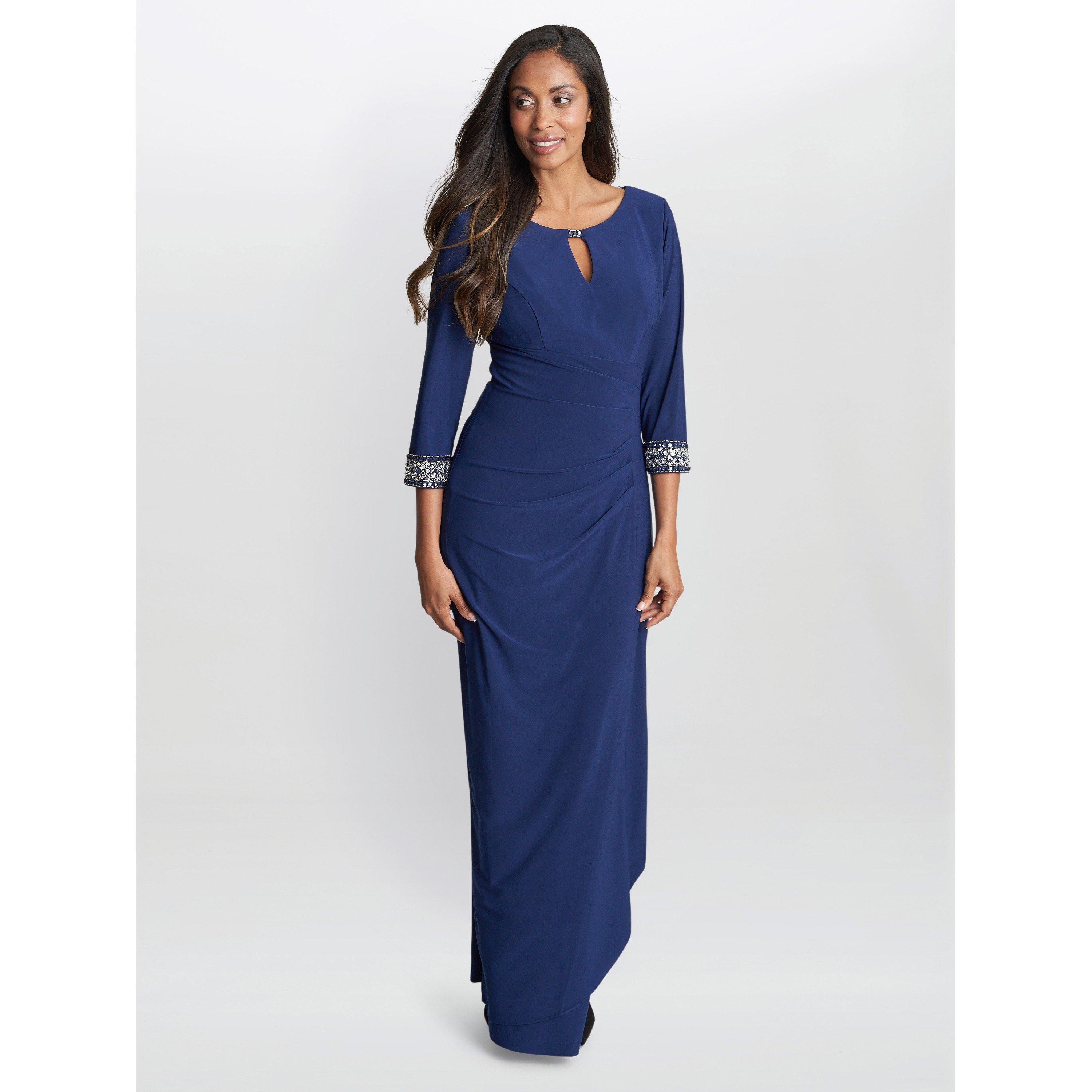 Cosmic Blue - Gina Bacconi - Akia Long Jersey A-Line Dress - 6