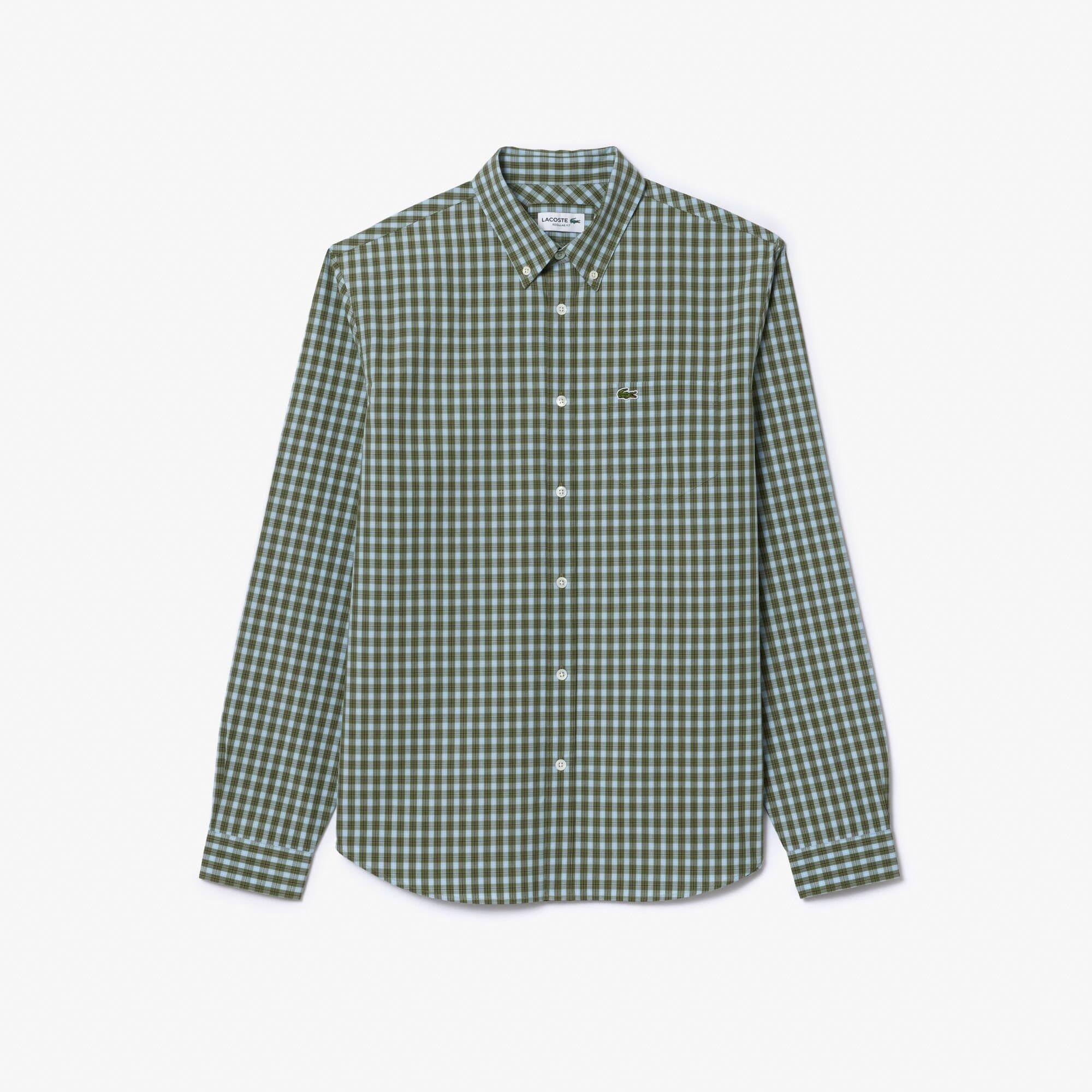 Khaki - Lacoste - Regular-Fit Plaid Poplin Shirt - 1