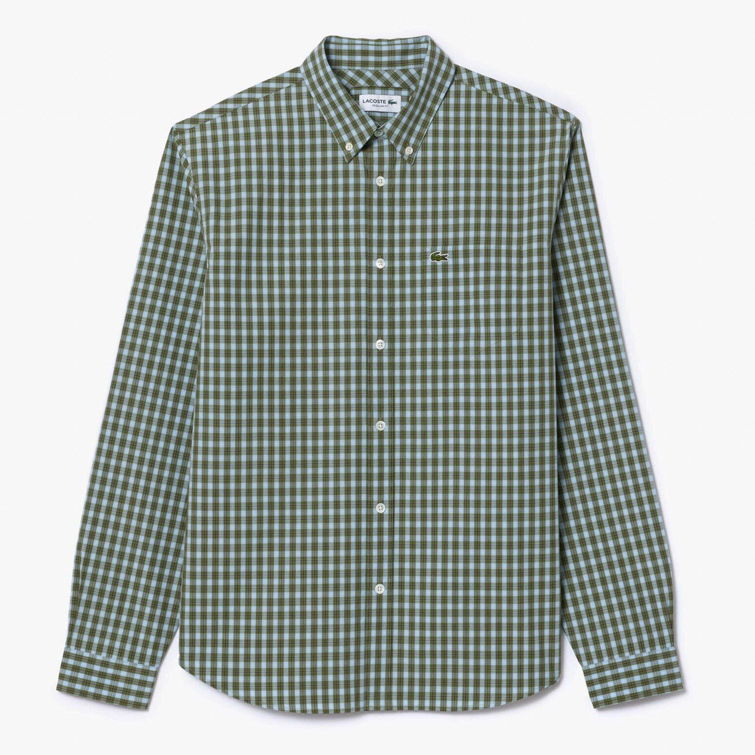 Khaki - Lacoste - Regular-Fit Plaid Poplin Shirt - 1
