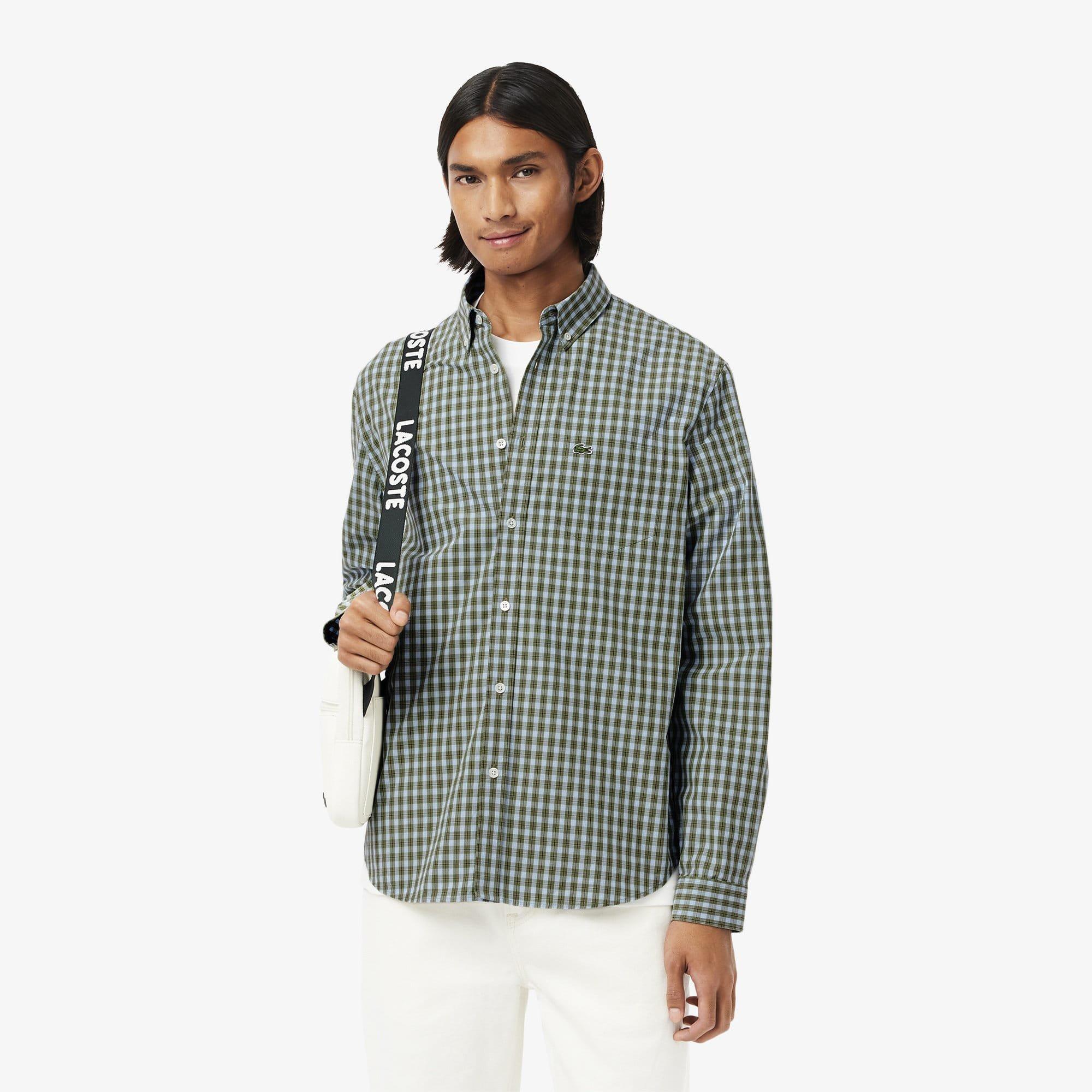 Khaki - Lacoste - Regular-Fit Plaid Poplin Shirt - 2