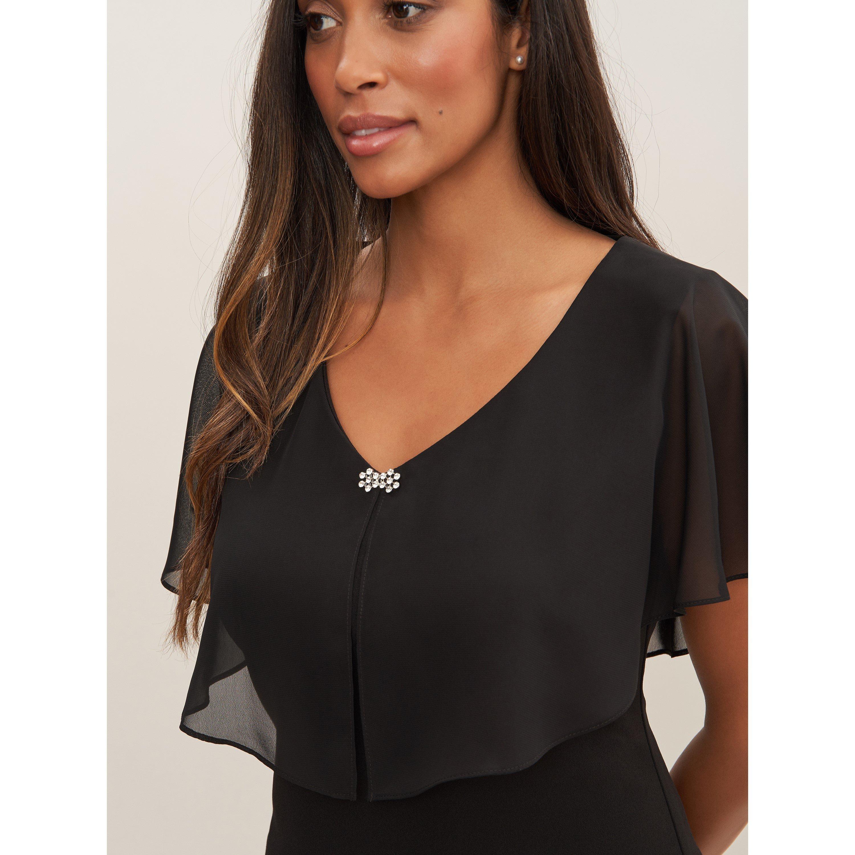 Black - Gina Bacconi - Ryan Short V-Neck Shift Dress - 5