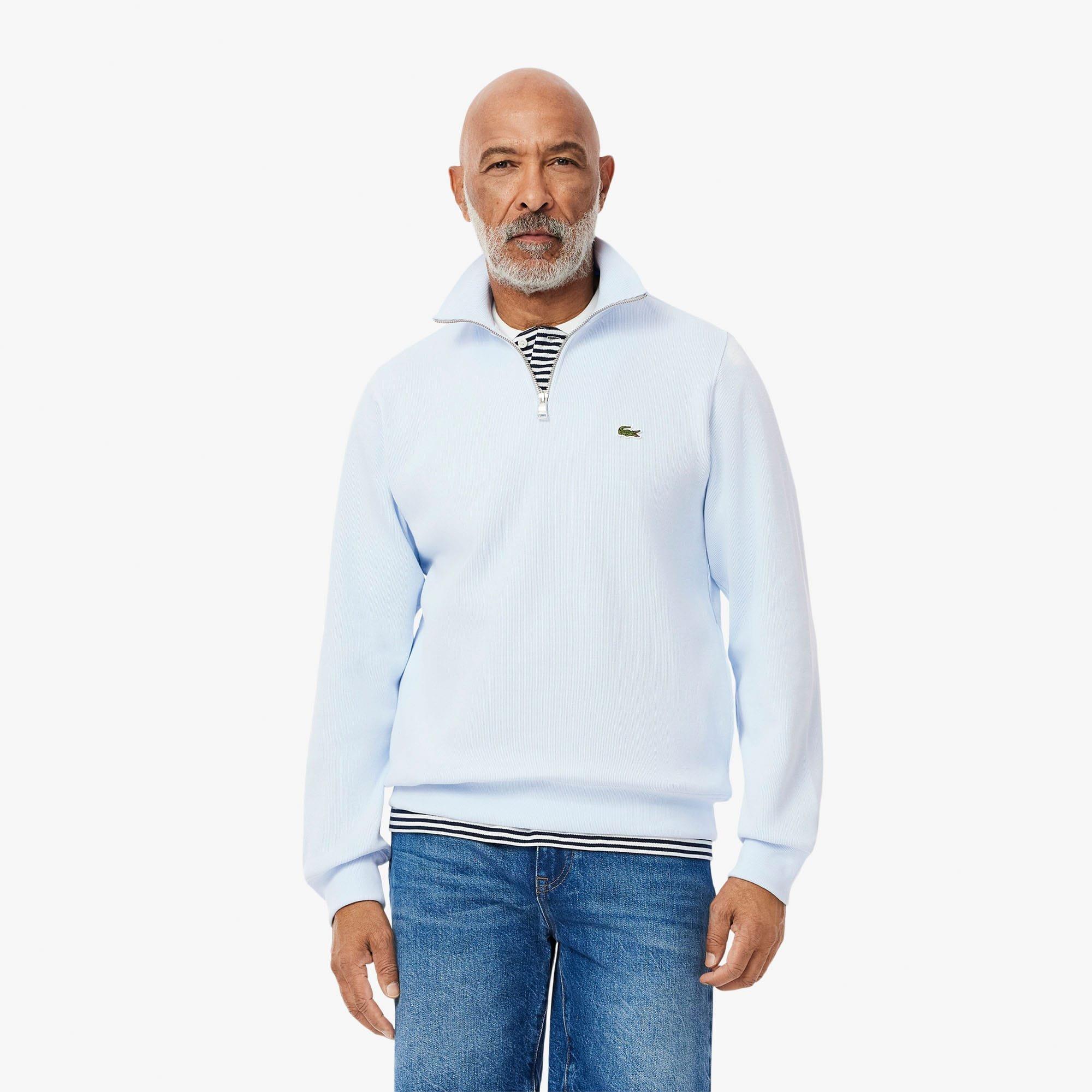 Blue - Lacoste - Zip Neck High Neck Interlock Sweatshirt - 2
