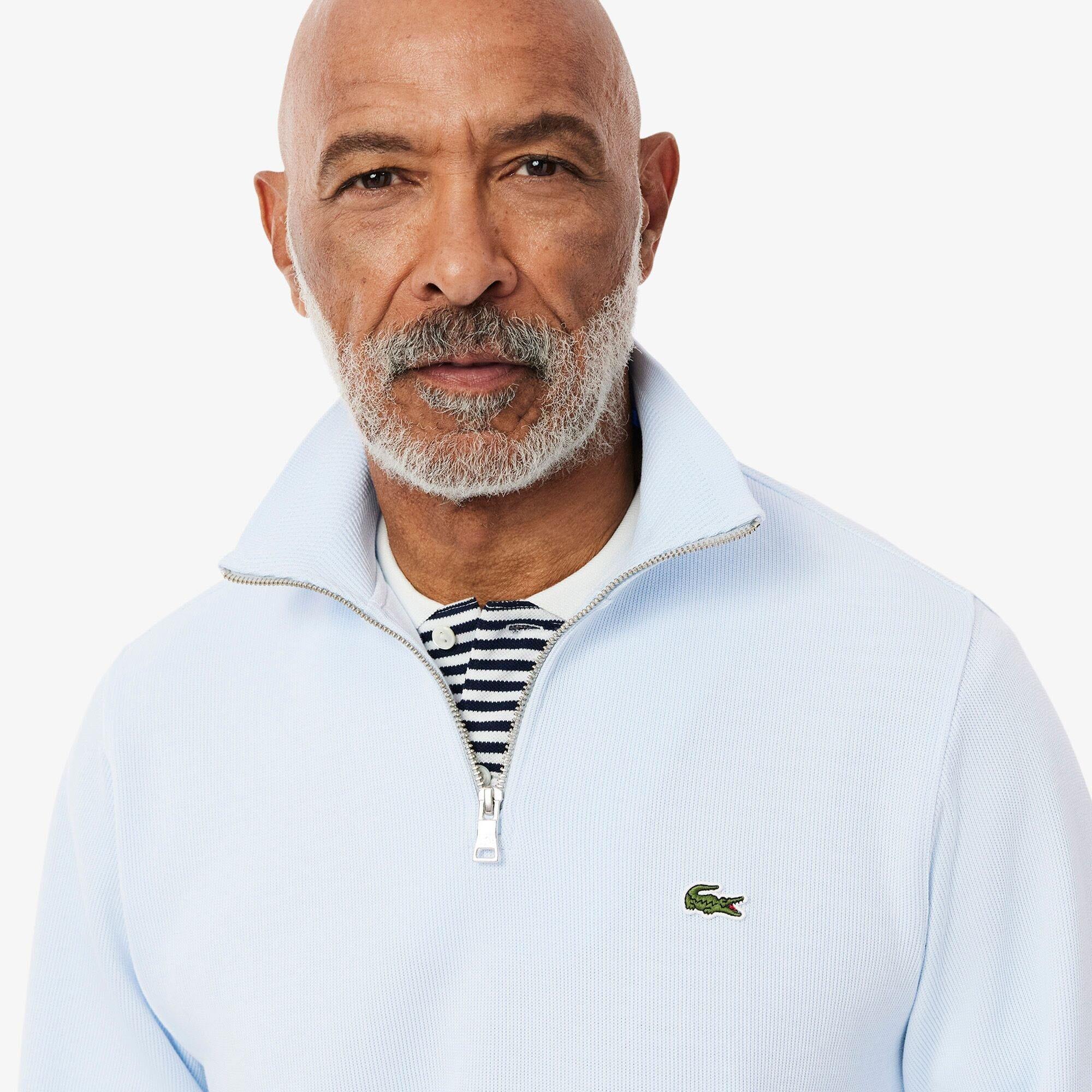 Blue - Lacoste - Zip Neck High Neck Interlock Sweatshirt - 5