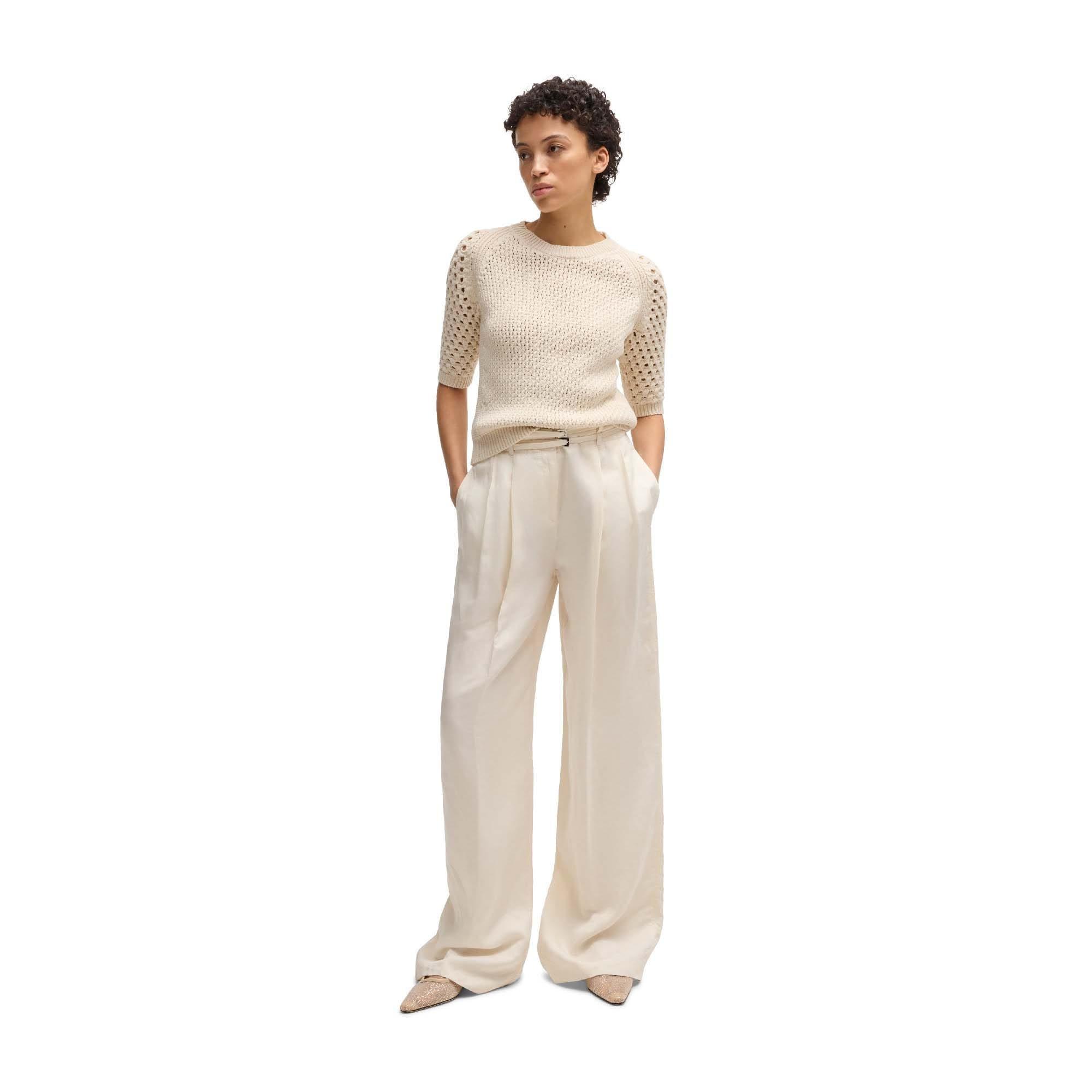 White - Boss - Taualy-W Relaxed Fit Wide Leg Trousers - 4