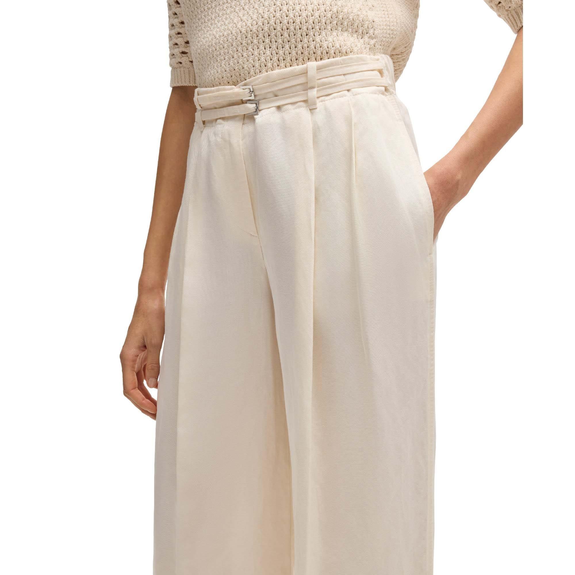 White - Boss - Taualy-W Relaxed Fit Wide Leg Trousers - 5