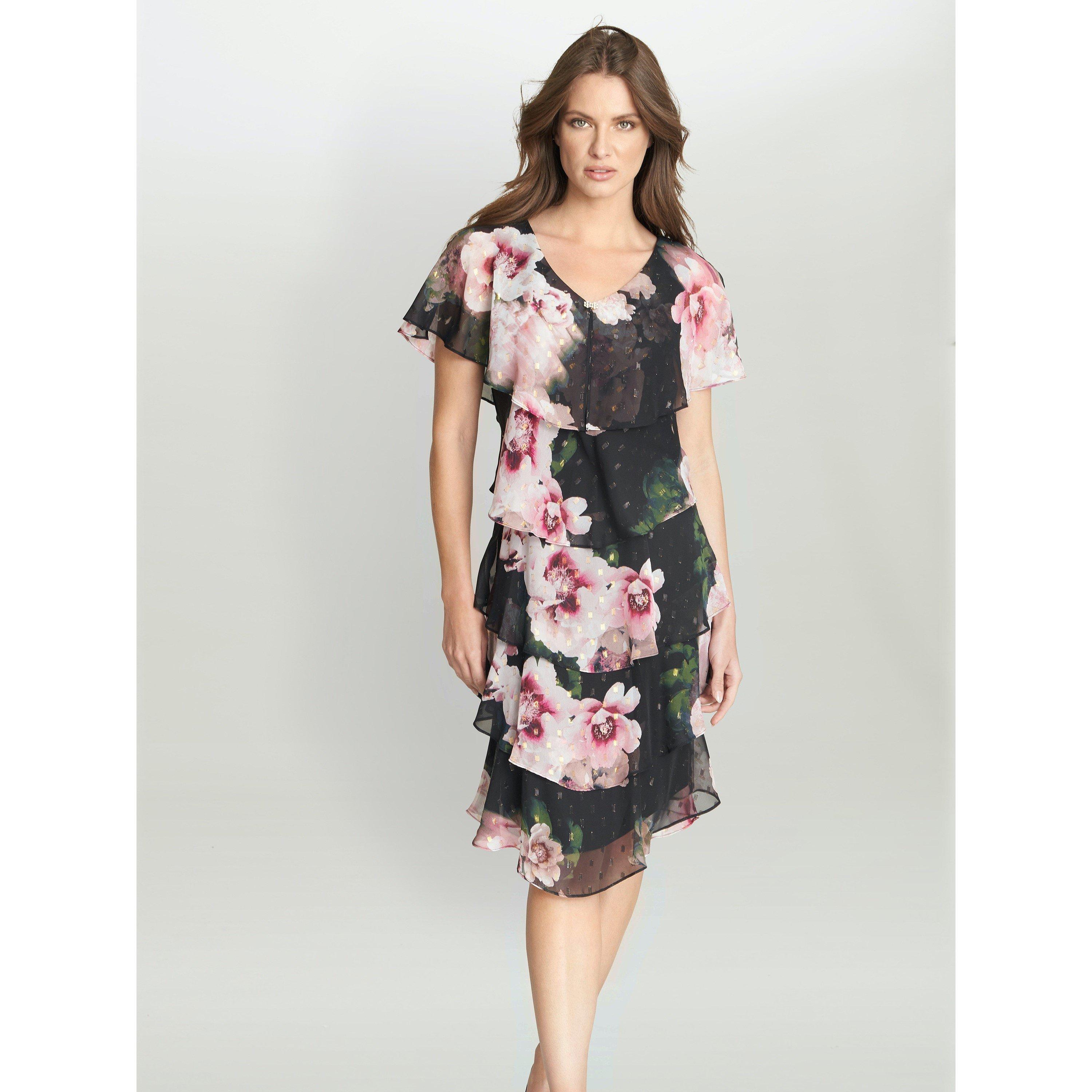 Black / Multi - Gina Bacconi - Olivie Printed Floral Tier Dress - 1