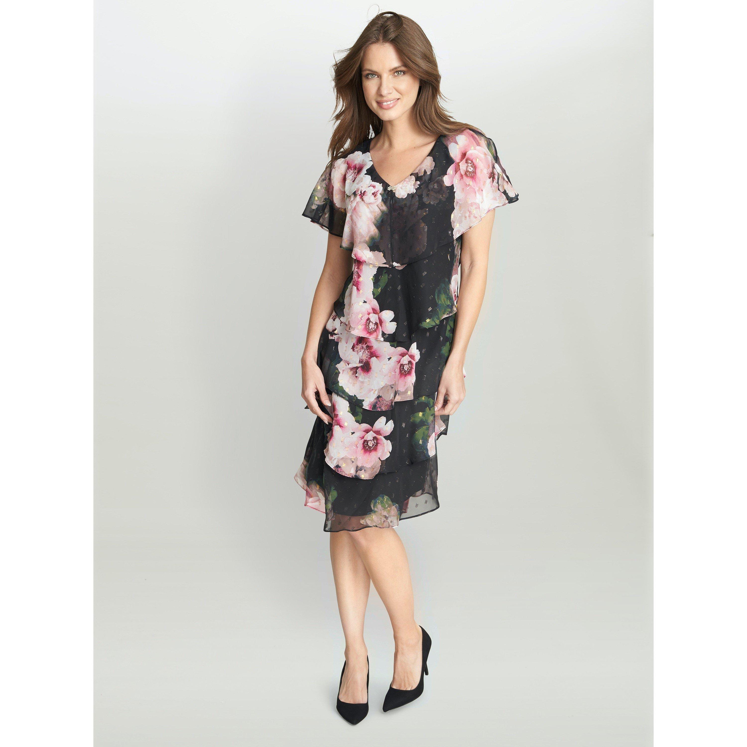 Black / Multi - Gina Bacconi - Olivie Printed Floral Tier Dress - 3