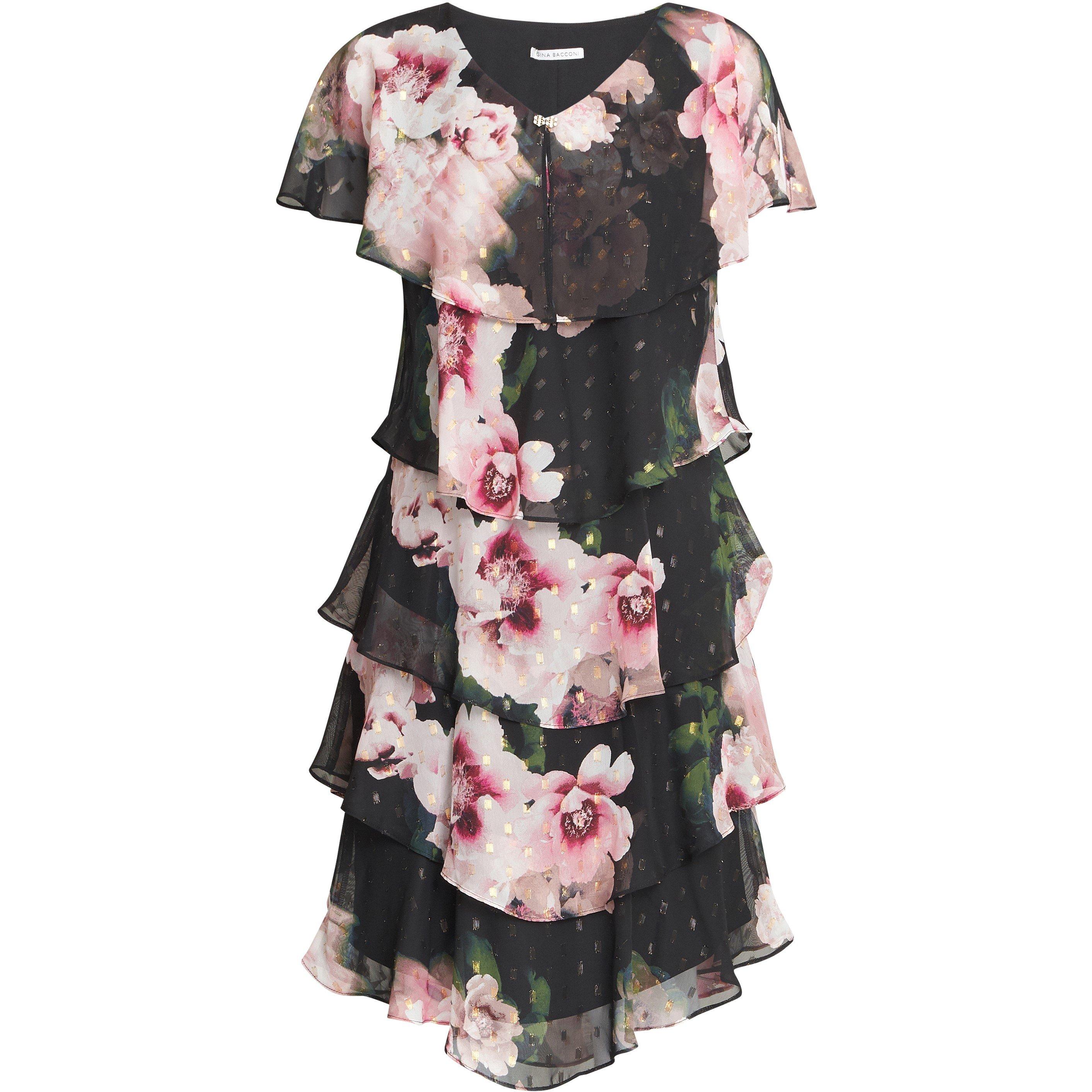 Black / Multi - Gina Bacconi - Olivie Printed Floral Tier Dress - 4