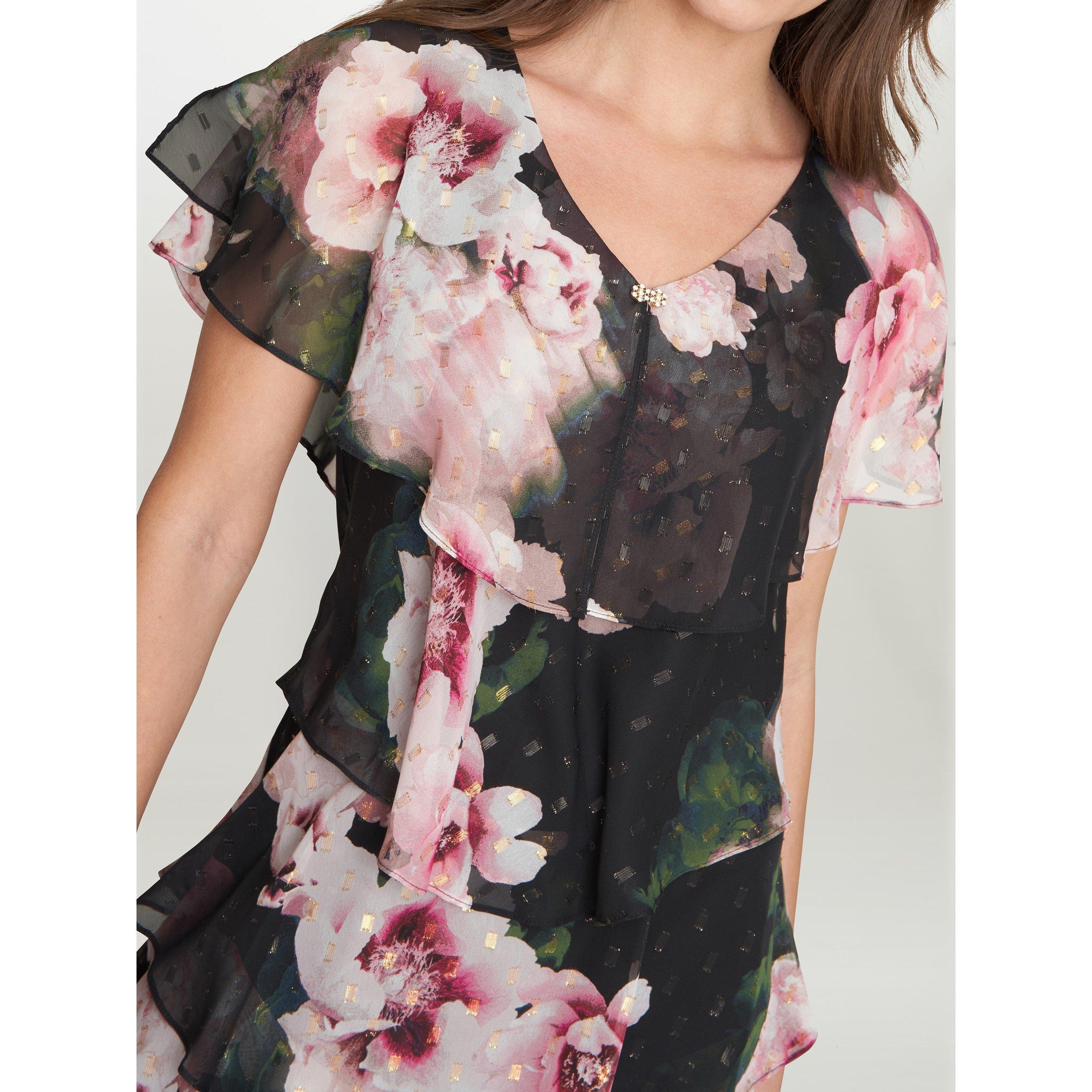 Black / Multi - Gina Bacconi - Olivie Printed Floral Tier Dress - 5
