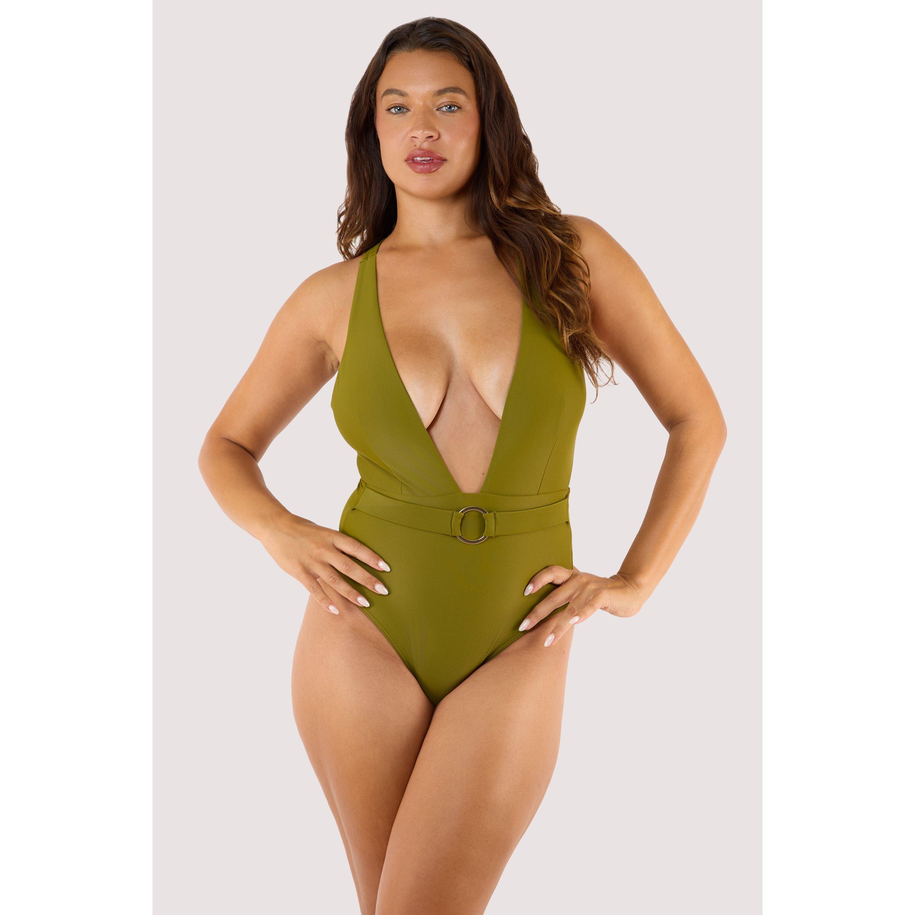 Khaki - Wolf and Whistle - Kalahari Khaki Plunge Swimsuit - 1