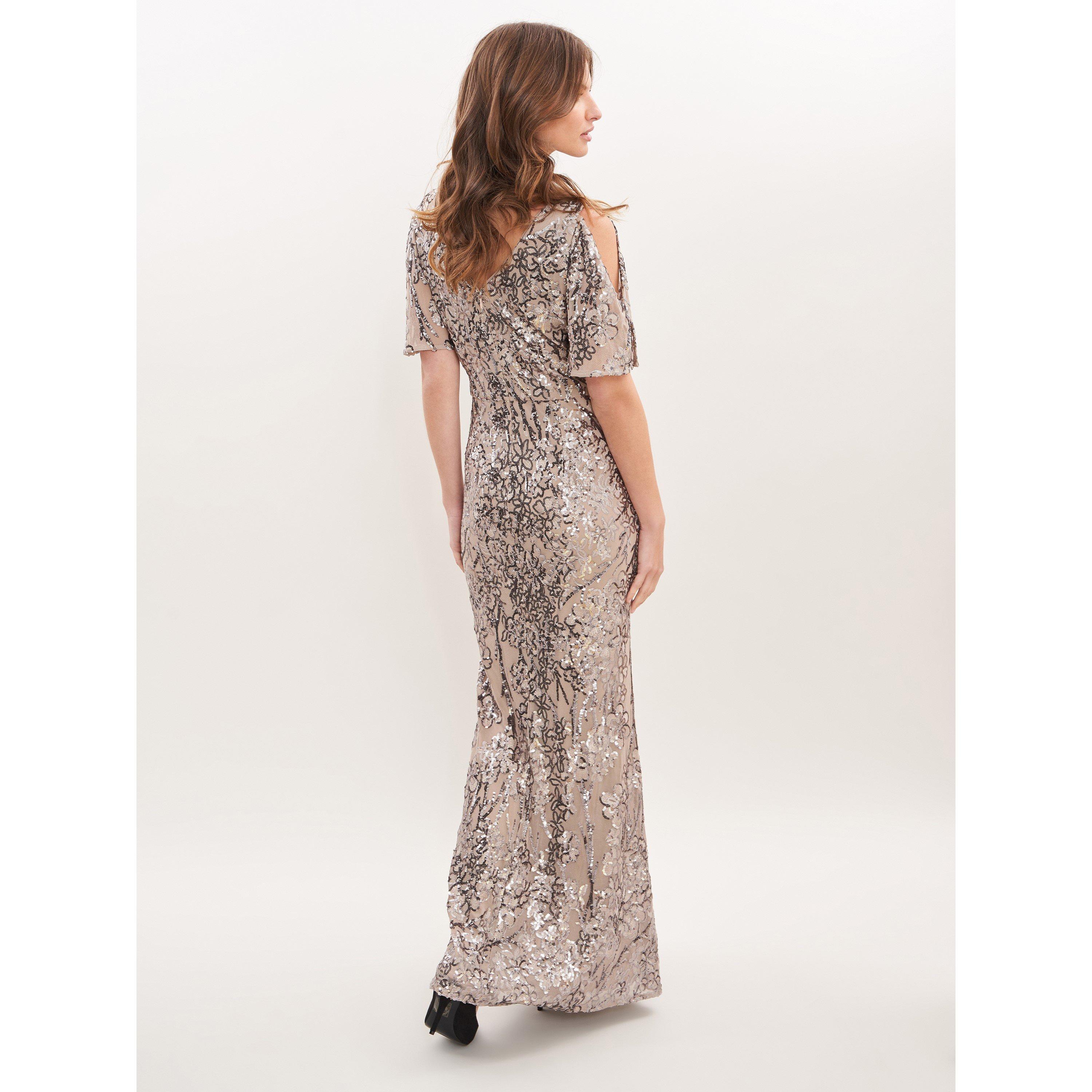 Mink - Gina Bacconi - Jeselle Long V-Neck A-Line Sequin Dress - 2