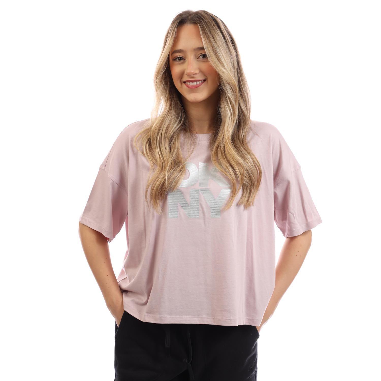 White Silver - DKNY - Foil Logo Cropped T-Shirt - 2