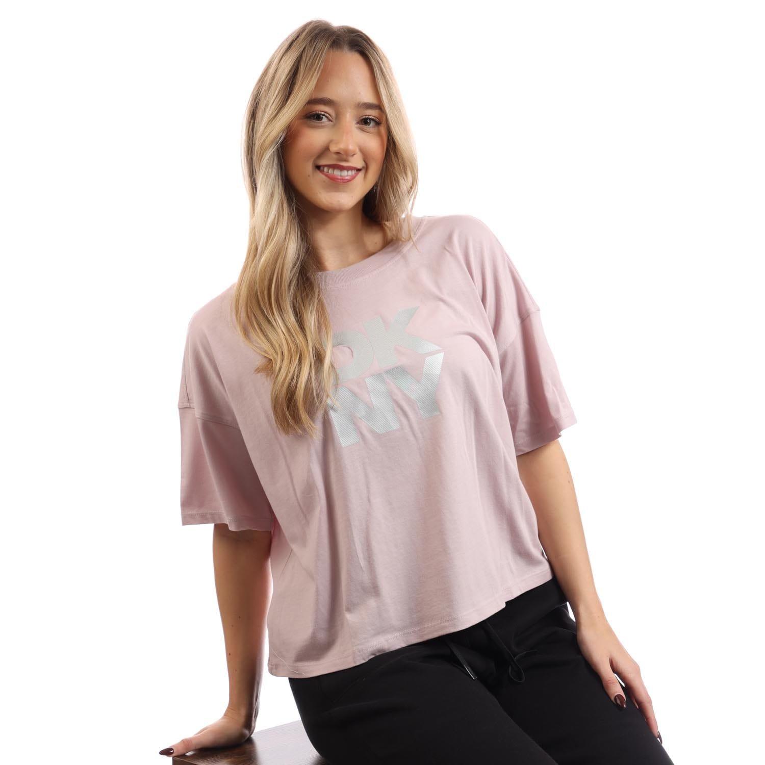 White Silver - DKNY - Foil Logo Cropped T-Shirt - 4