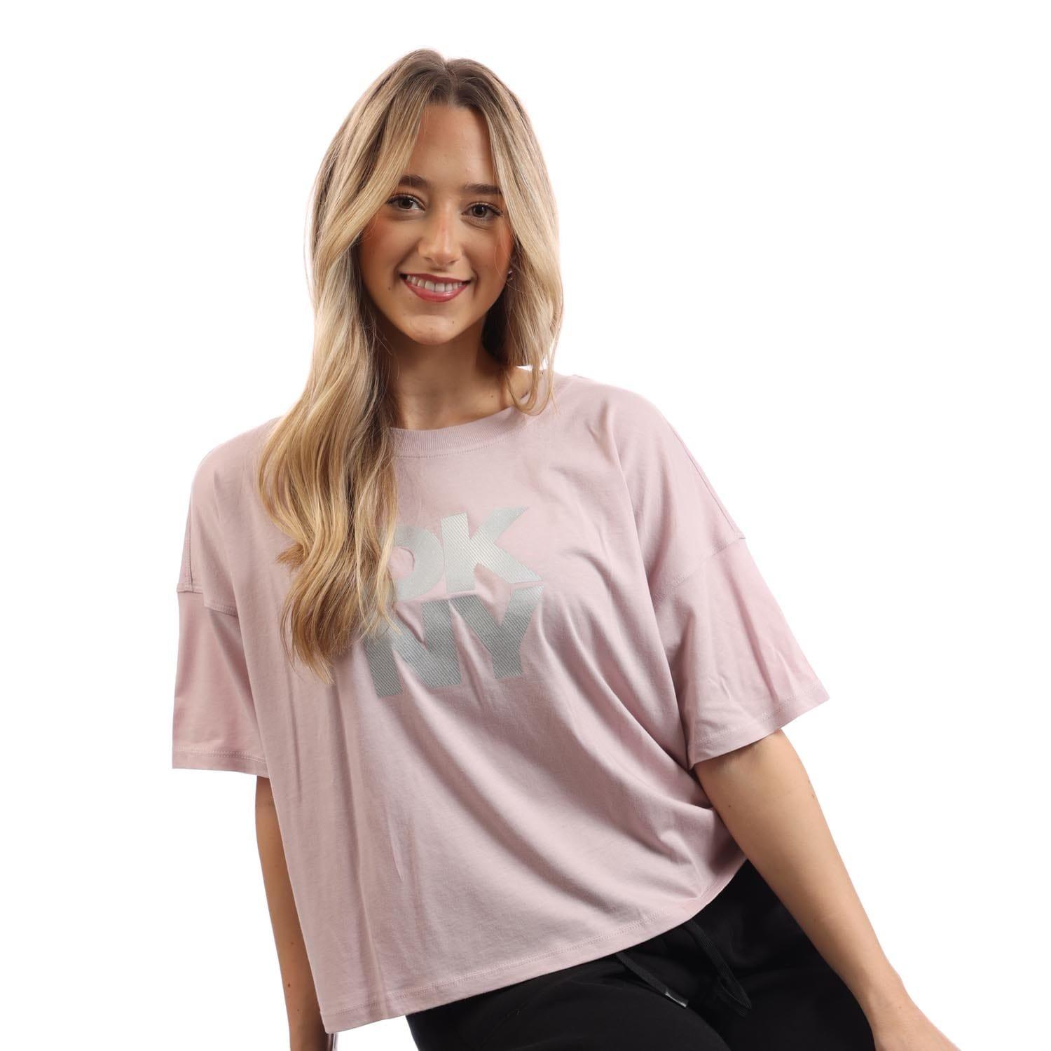 White Silver - DKNY - Foil Logo Cropped T-Shirt - 5