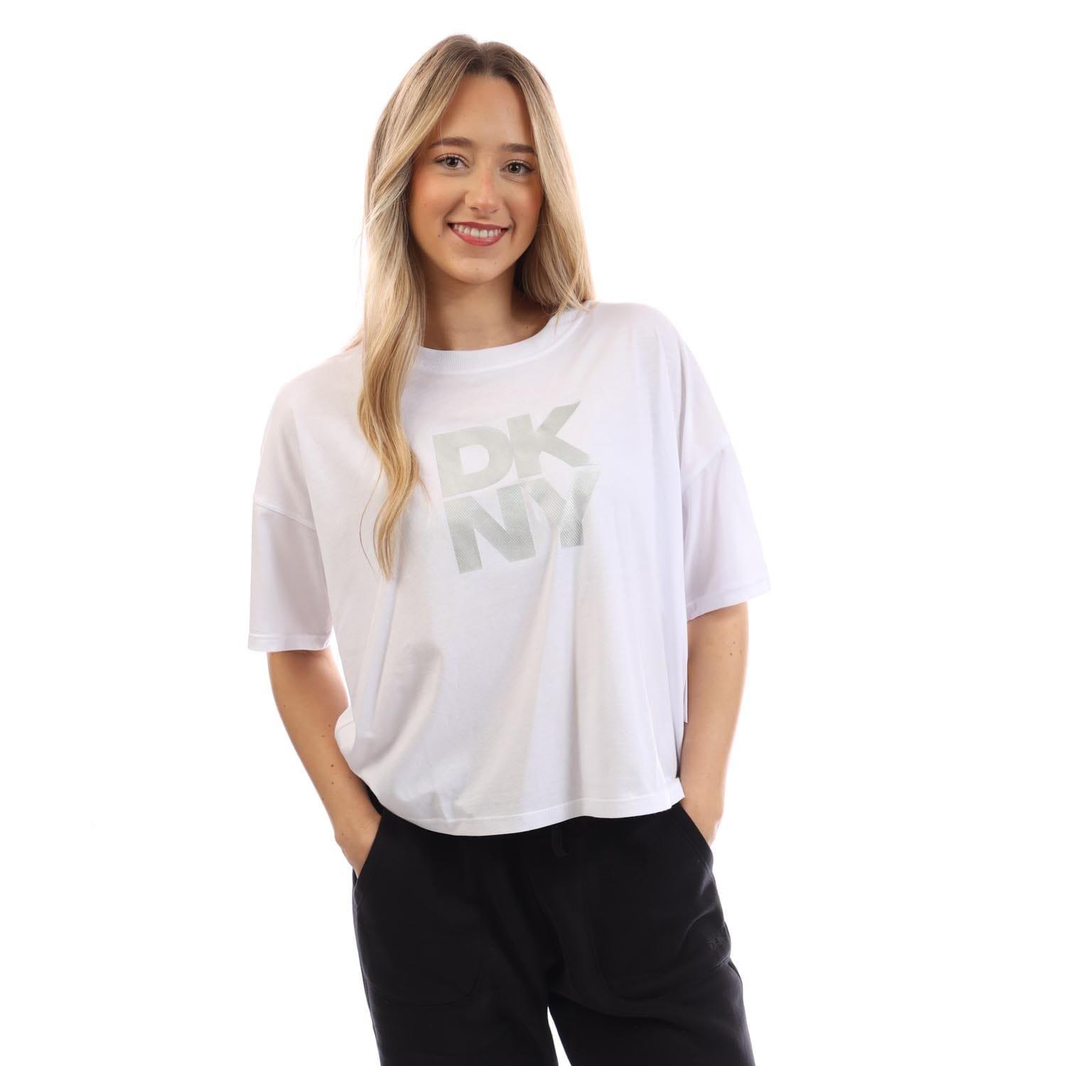 White Silver - DKNY - Foil Logo Cropped T-Shirt - 1