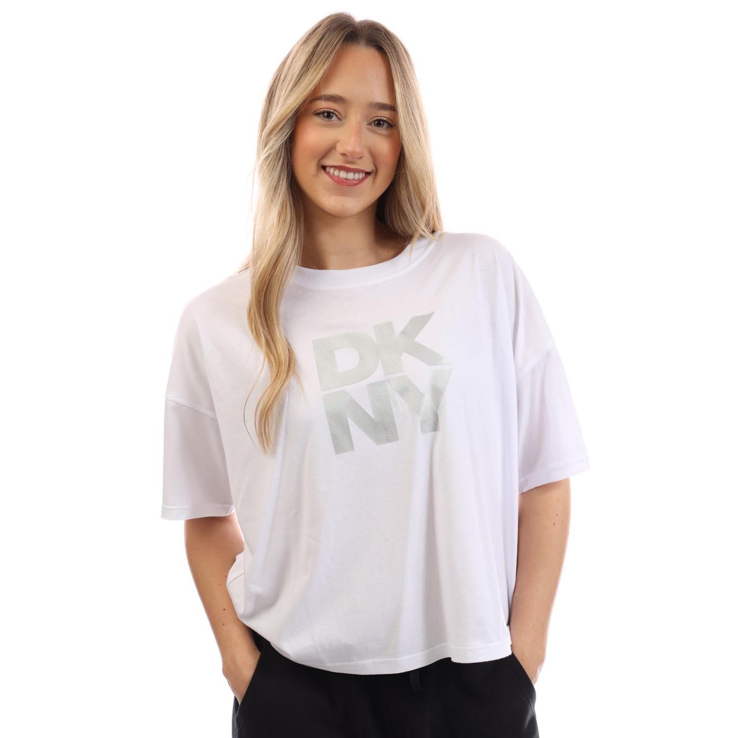 White Silver - DKNY - Foil Logo Cropped T-Shirt - 2