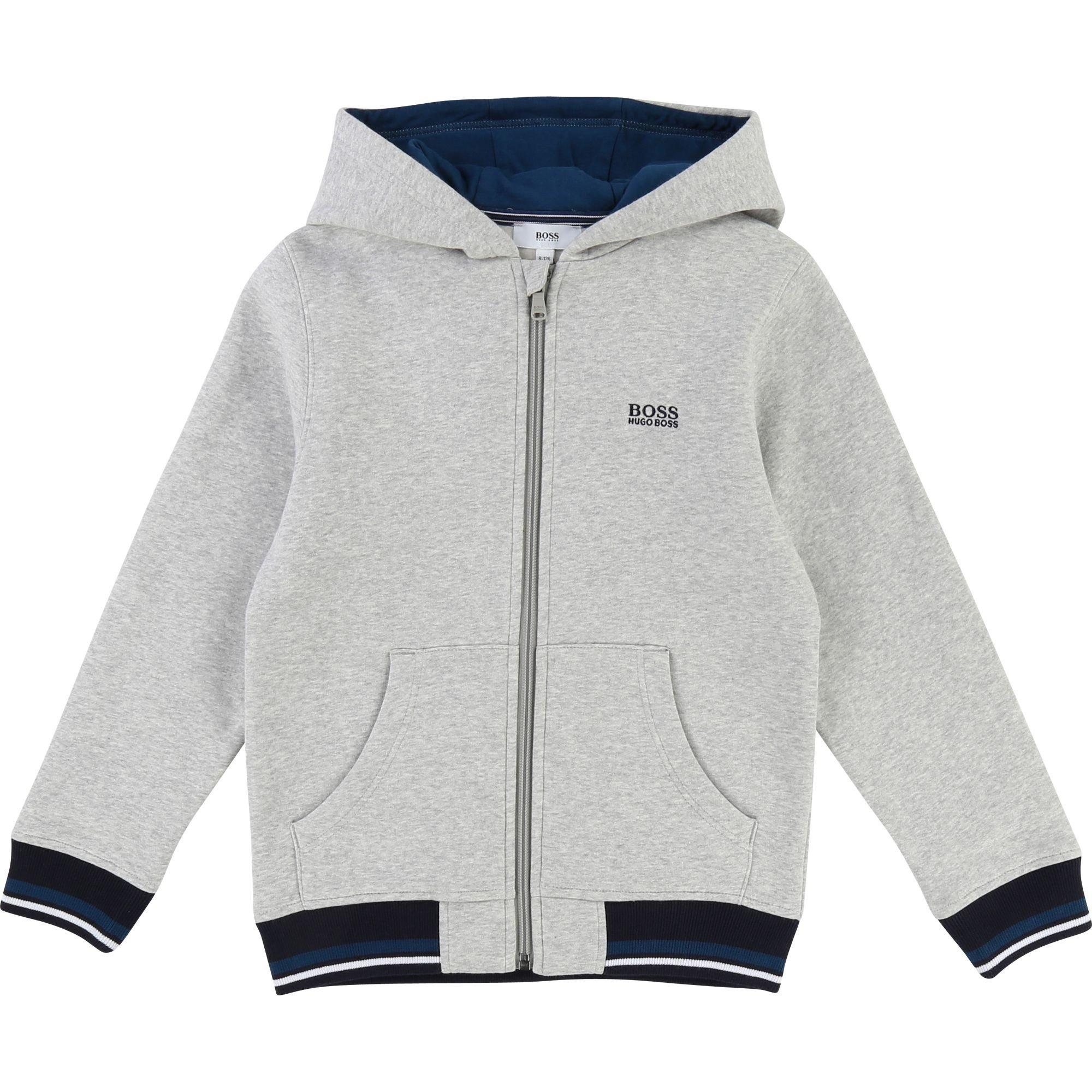 Light Grey Marl - Boss - Kids Grey Cotton Polyester Fleece Cardigan - 1