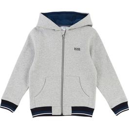 Boss Kids Grey Cotton Polyester Fleece Cardigan