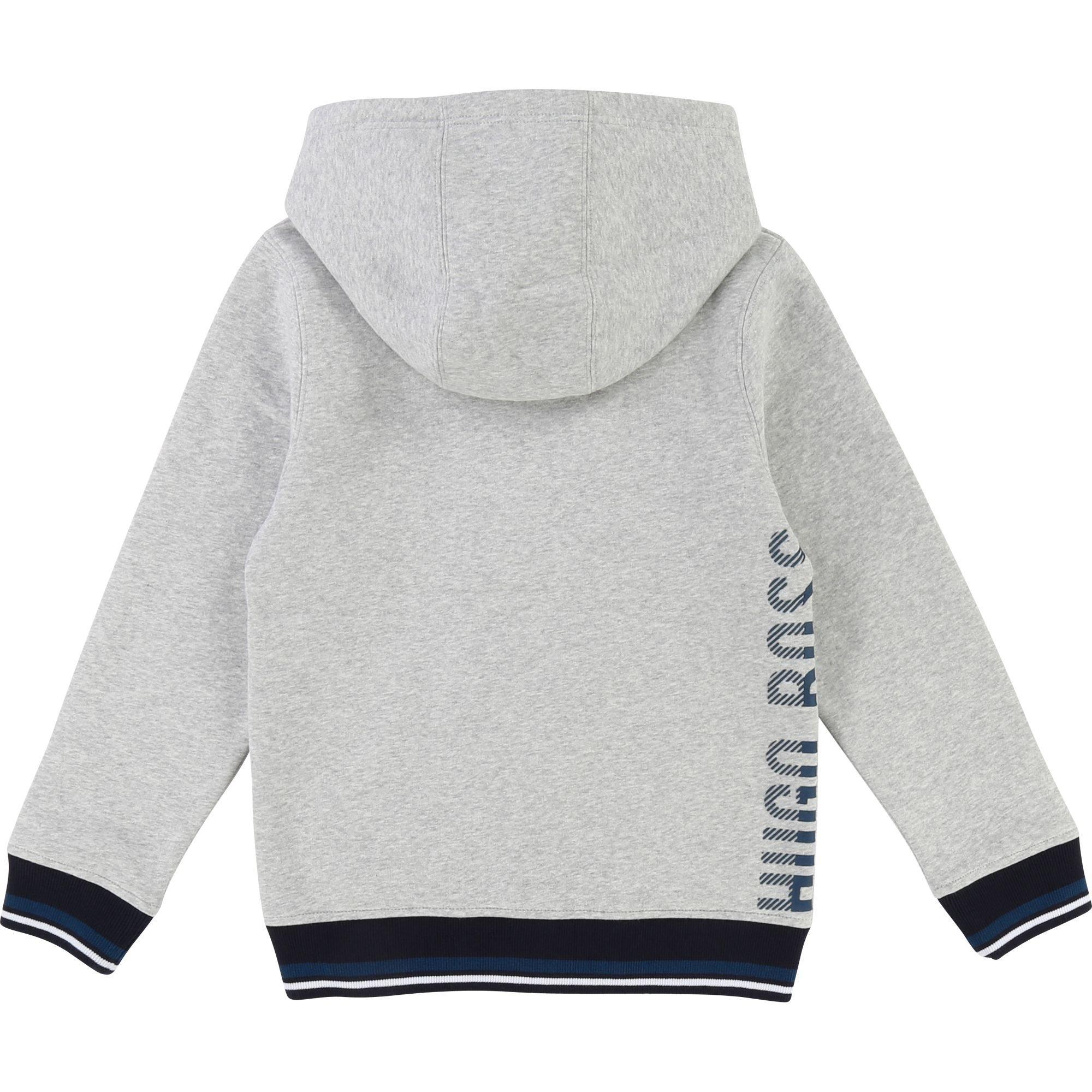 Light Grey Marl - Boss - Kids Grey Cotton Polyester Fleece Cardigan - 2