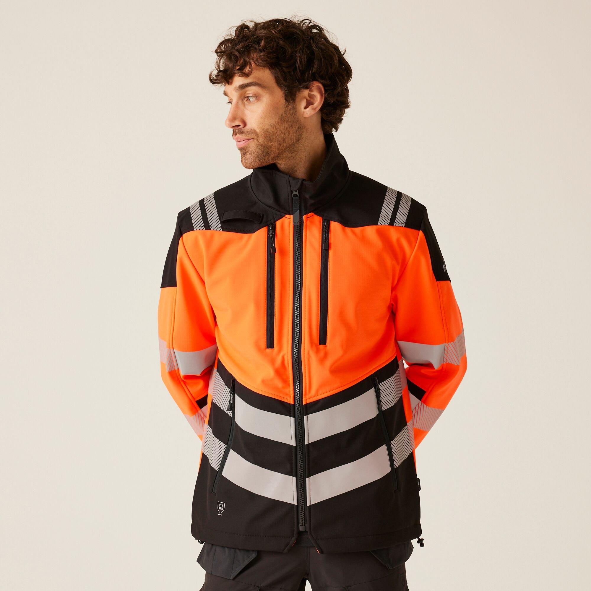 Regatta Men's Hi-Vis X Pro 3 Layer Softshell Jacket - Clas - Black/Orange - 3XL