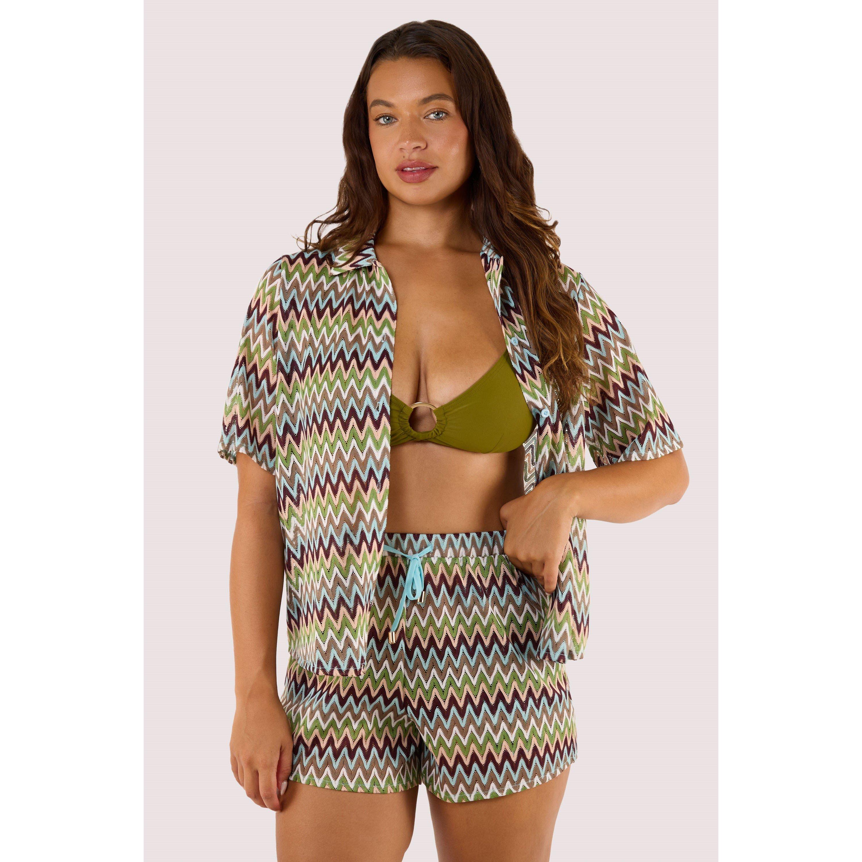 Khaki - Wolf and Whistle - Kalahari Khaki Zig Zag Crochet Beach Shirt - 1