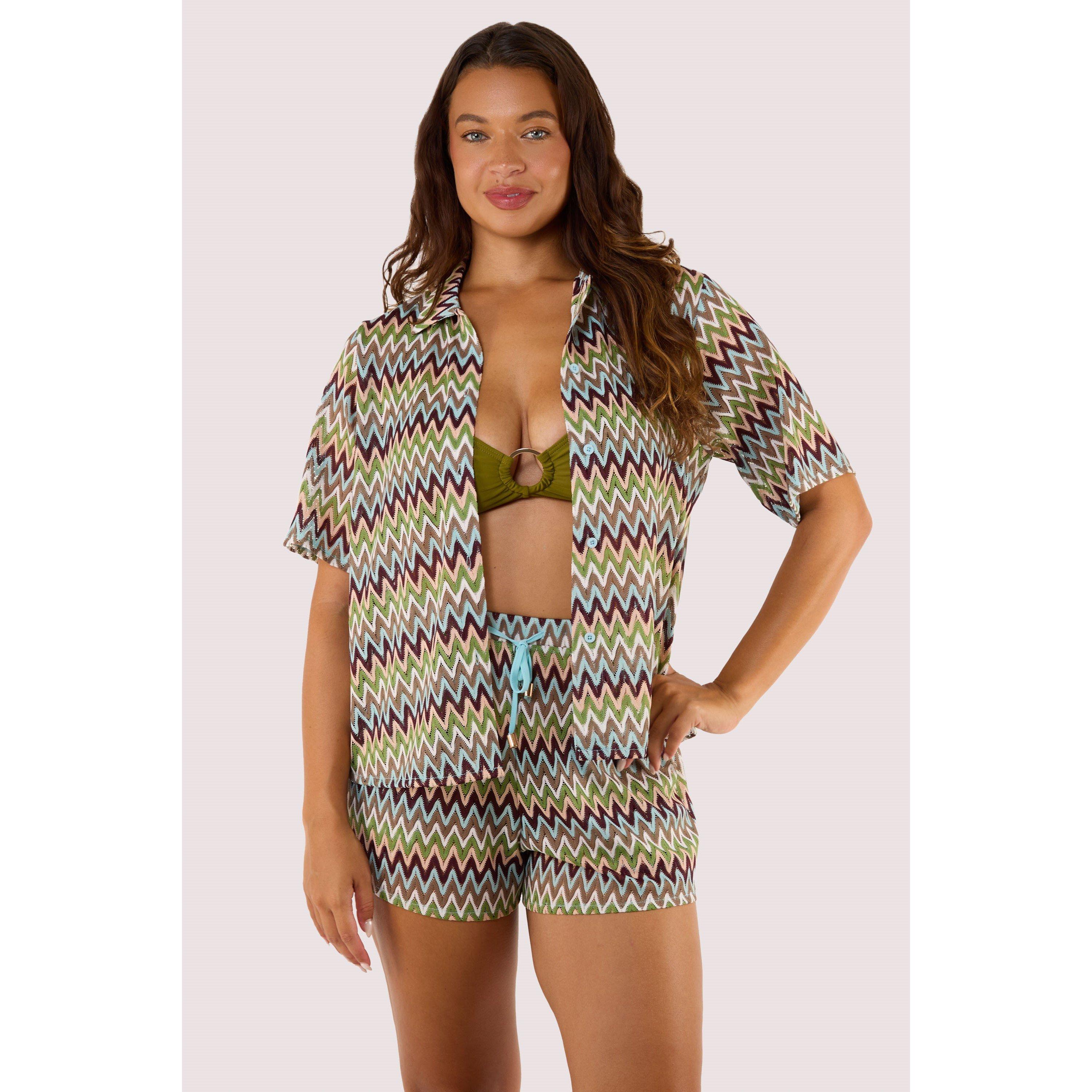 Khaki - Wolf and Whistle - Kalahari Khaki Zag Crochet Beach Shirt - 3